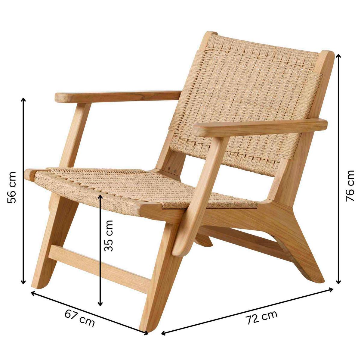 Loungesessel Eya Teak Indoor - Hellbraun/Teakfarben, Natur, Holz/Papier (68/71/72cm) - Gardenson