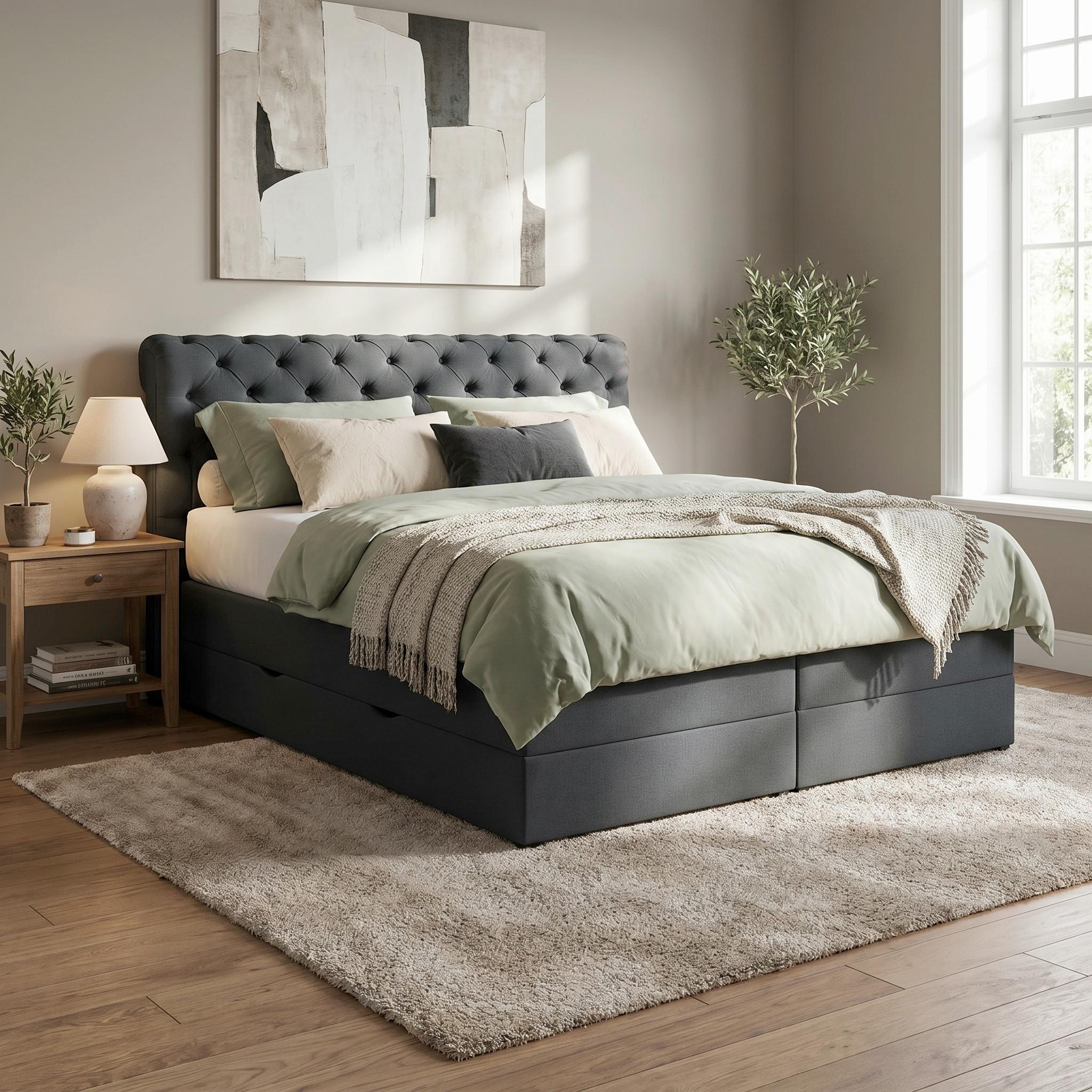 Boxspringbett Belano Schwarz ca. 180x200cm - Schwarz, KONVENTIONELL, Holz/Holzwerkstoff (180/200cm) - Premium Living