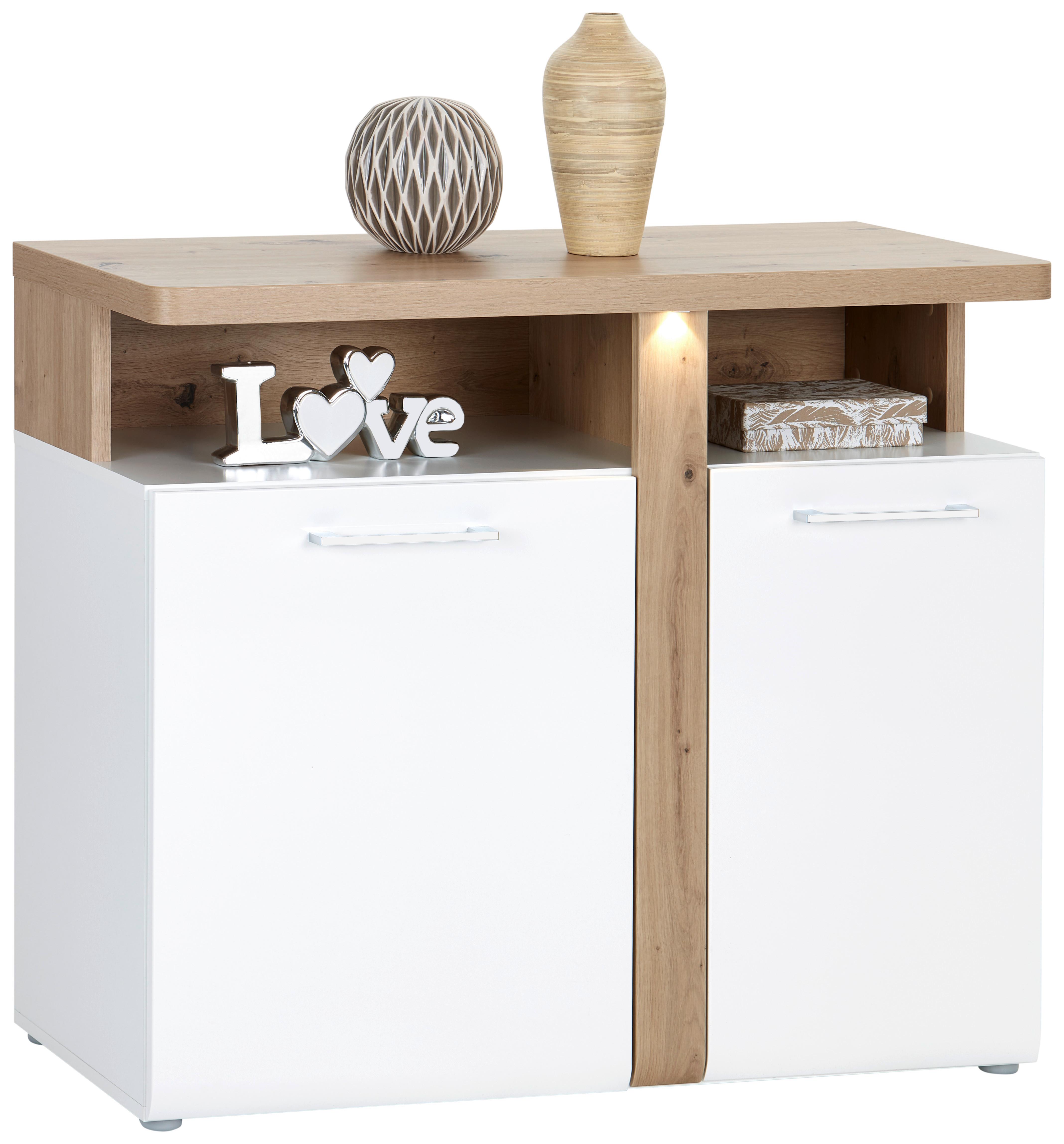 Comodă cu uși VIOLA - alb/culoare lemn stejar, Modern, plastic/metal (103,5/85,9/43,2cm) - Premium Living