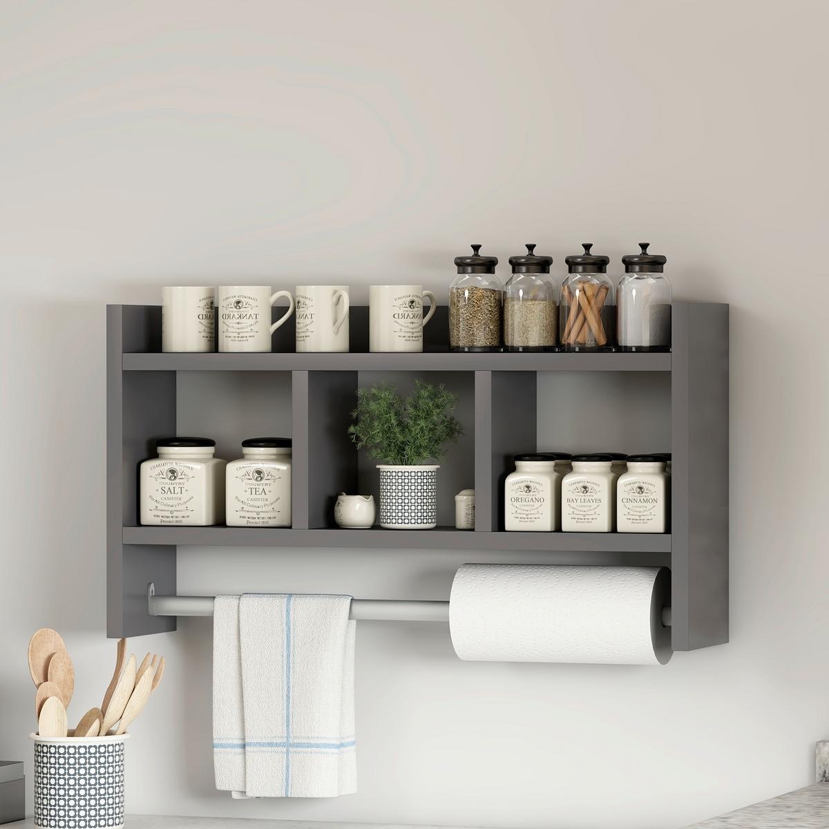 KÜCHENREGAL ASYA R001 WANDREGAL - Anthrazit, Design, Holzwerkstoff (64/35/15cm) - Livetastic
