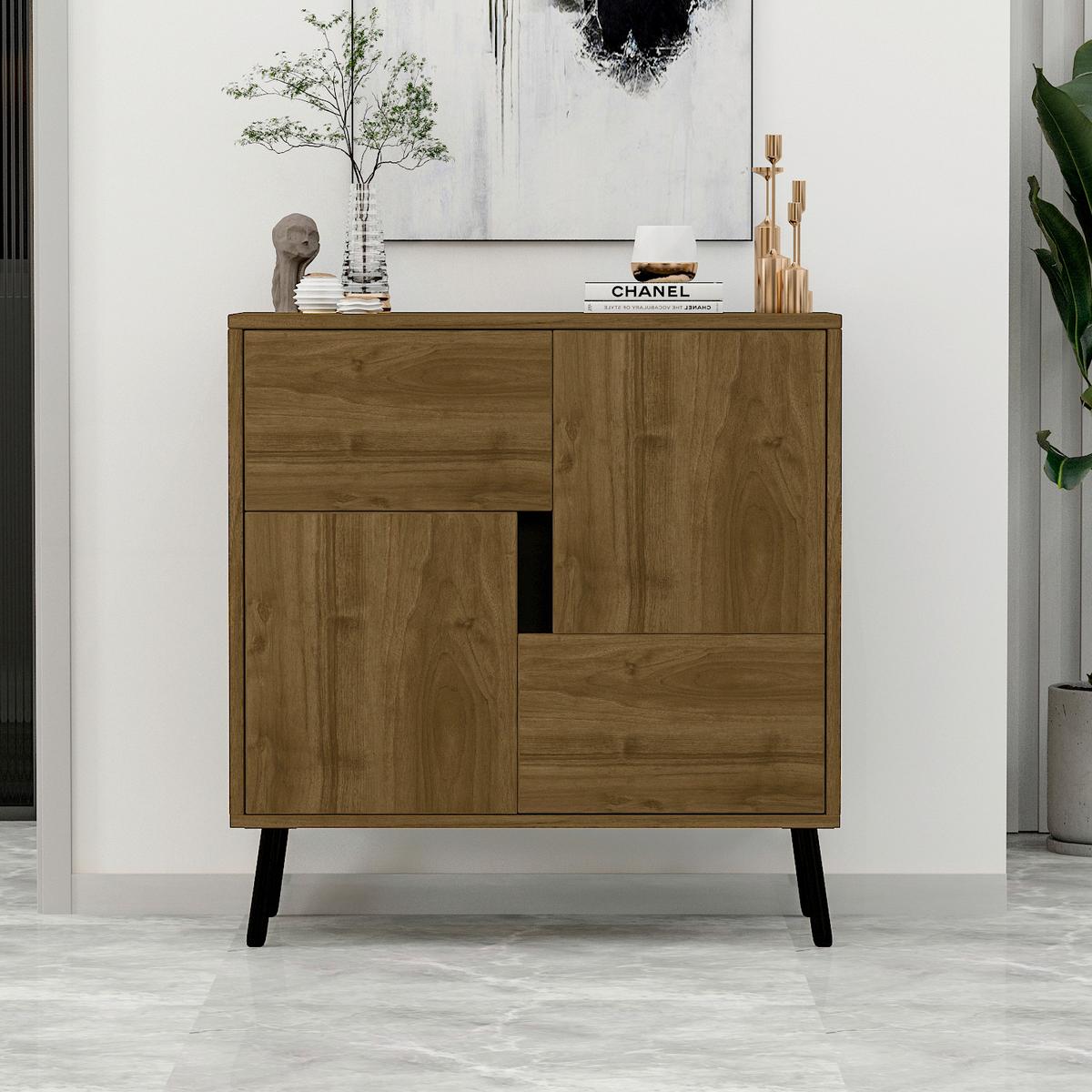 Kommode Darian Schrank - Kastanienfarben/Schwarz, Design, Holz/Metall (35/79/76,5cm) - Livetastic