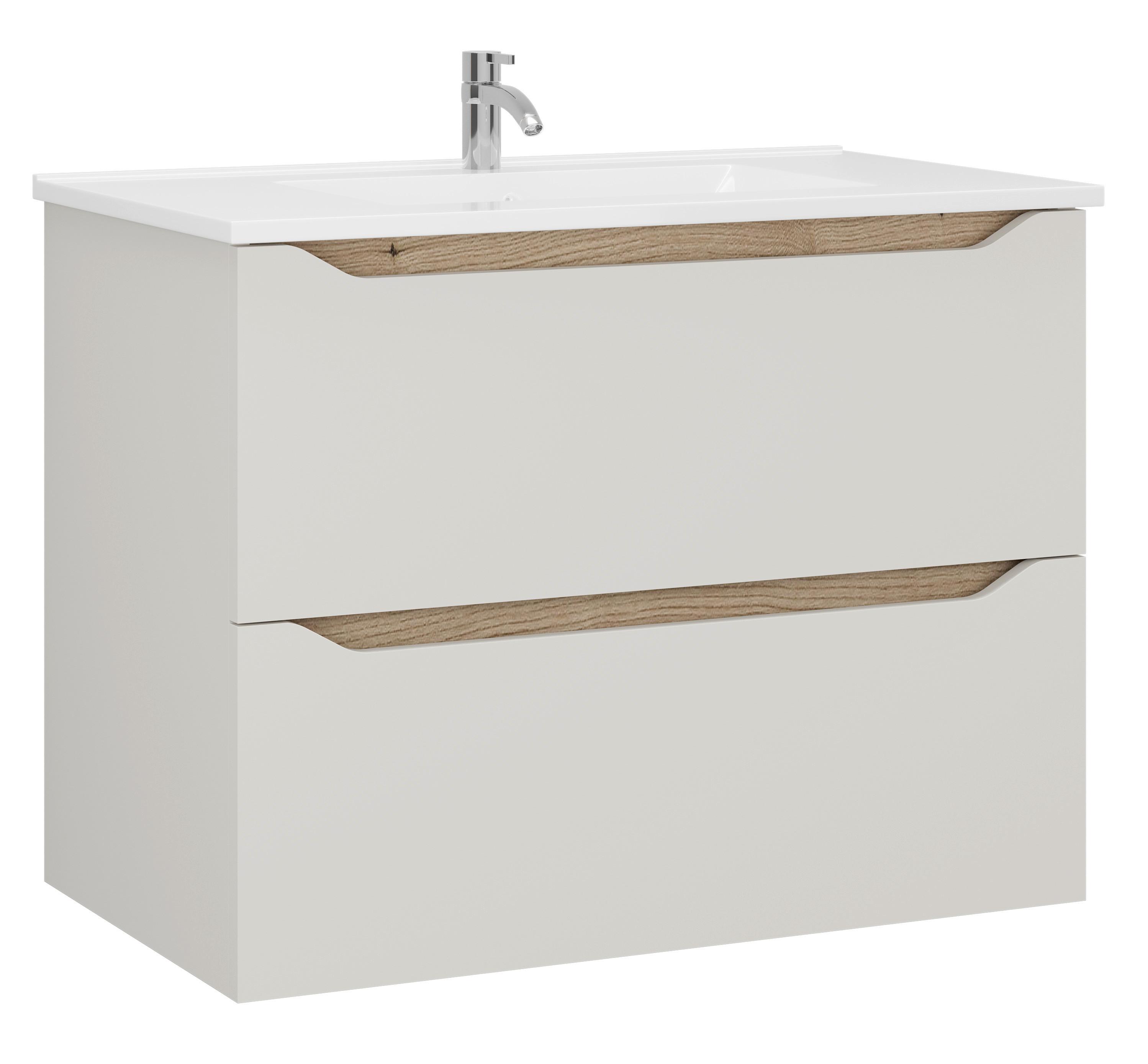 Waschbeckenunterschrank Mallorca Kaschmir/Eiche - Kaschmir/Weiß, MODERN, Keramik/Holzwerkstoff (80/62/46cm) - Based
