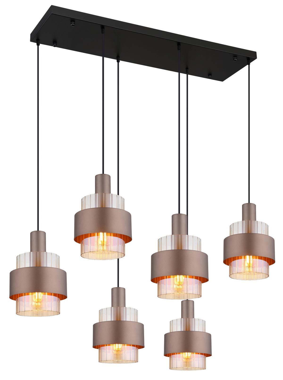 HÄNGELEUCHTE 15560-6HA - Klar/Schwarz, Design, Glas/Kunststoff (96/34,5cm) - Globo