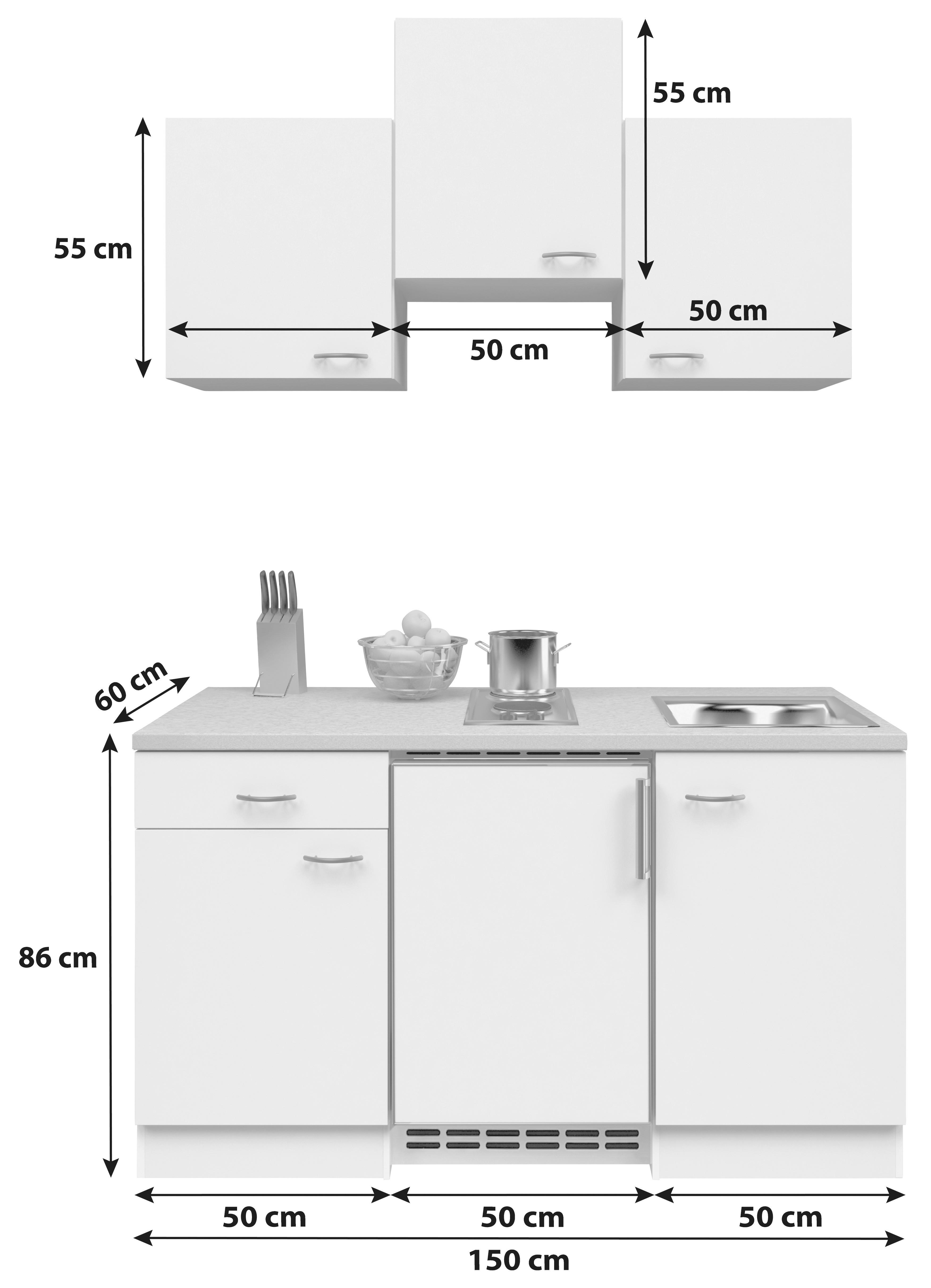 Miniküche Nano m. Geräten B: ca. 150cm Buchefarben - Edelstahlfarben/Beige, MODERN, Holzwerkstoff/Kunststoff (150cm) - FlexWell