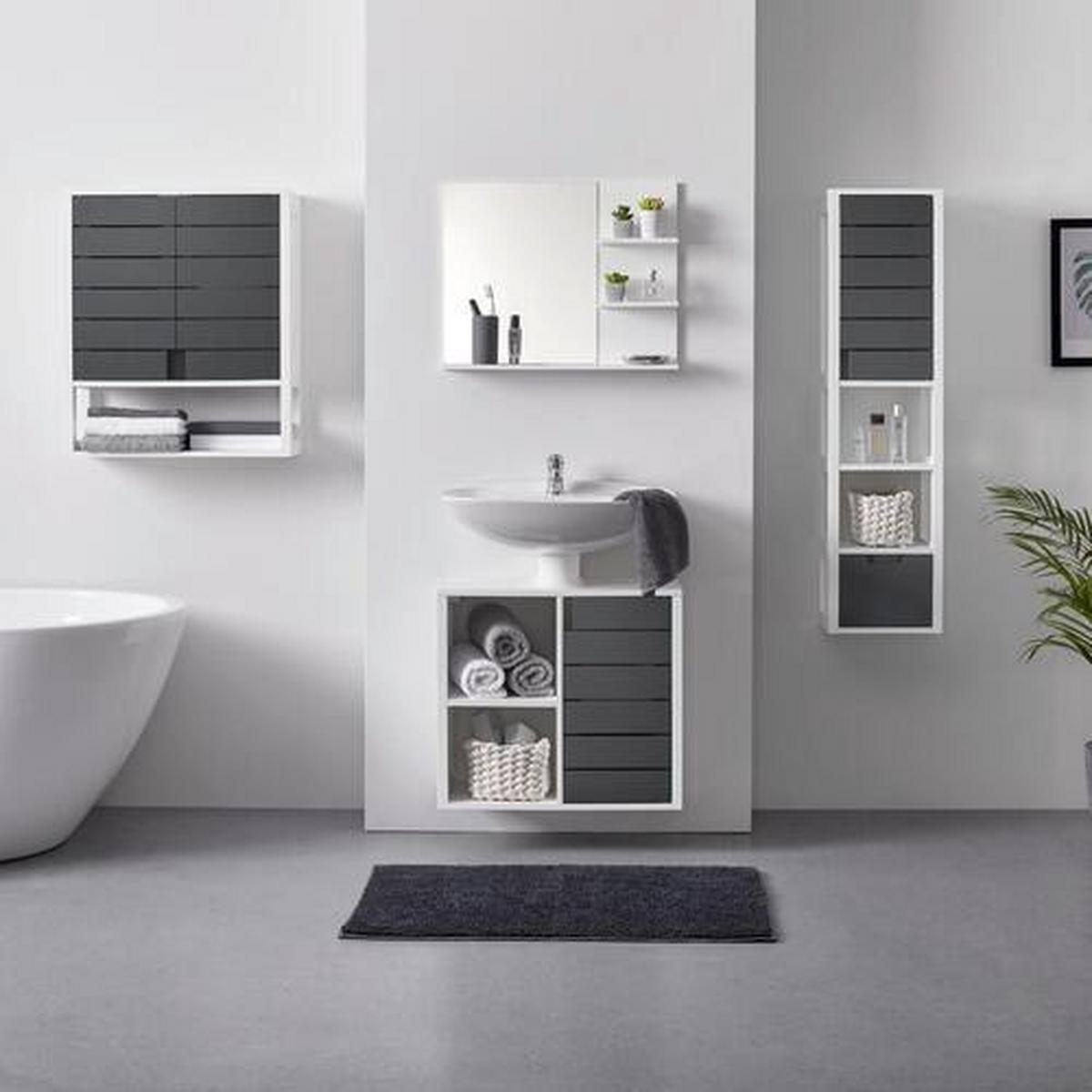 Tükrös Szekrény Tia - fehér, Modern, Üveg (60/48/10cm) - Bessagi Home