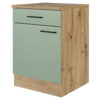 Kuhinjska Spodnja Omarica Cara, Zelena, Hrast - črna/zelena, Konvencionalno, kovina/leseni material (60/85/57cm) - FlexWell