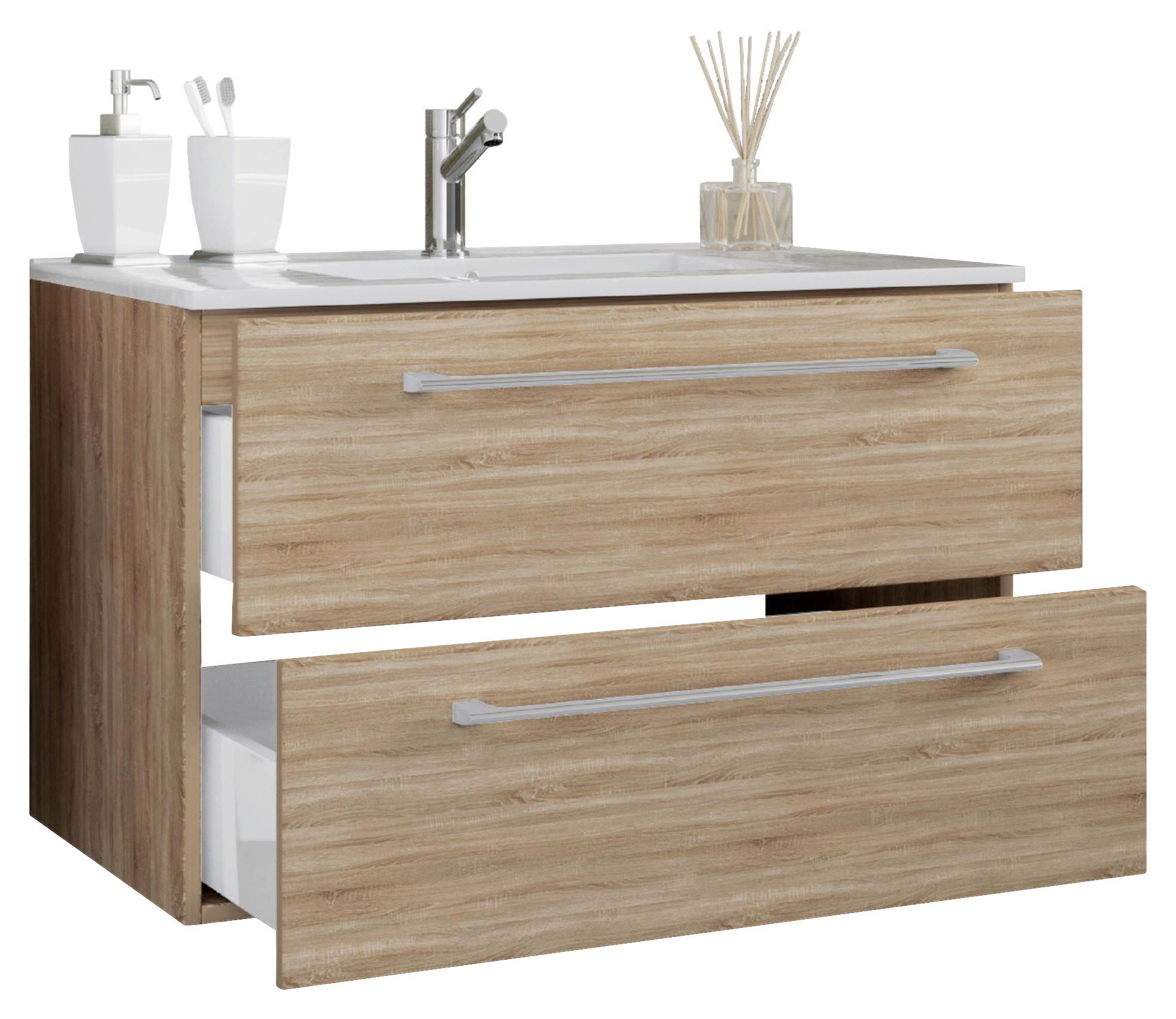 Kombiniran Umivalnik Badinos, Hrast Sonoma - bela/barve aluminija, Moderno, kovina/leseni material (61cm) - MID.YOU