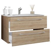 Kombiniran Umivalnik Badinos, Hrast Sonoma - bela/barve aluminija, Moderno, kovina/leseni material (61cm) - MID.YOU