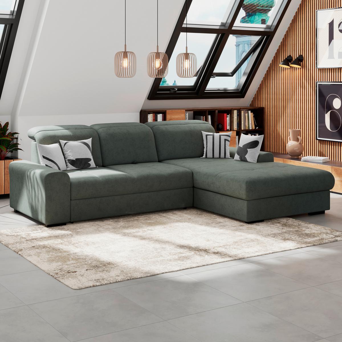 Kutna Garnitura Malaga - zelena/crna, Konvencionalno, tekstil/drvo (286/203cm) - Ondega