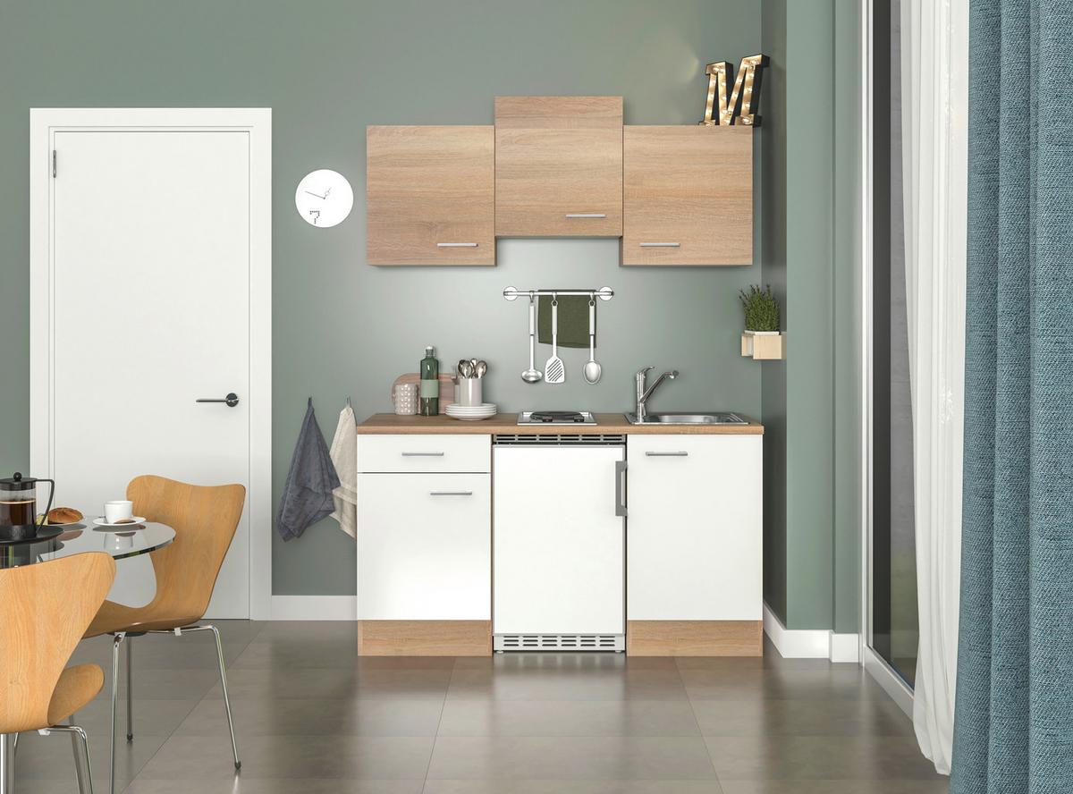 Moderen Mini Kuhinjski Blok Z Aparati Samoa, Bela, Hrast - bela/barve aluminija, Konvencionalno, umetna masa/leseni material (150,5/205/60cm) - Mömax
