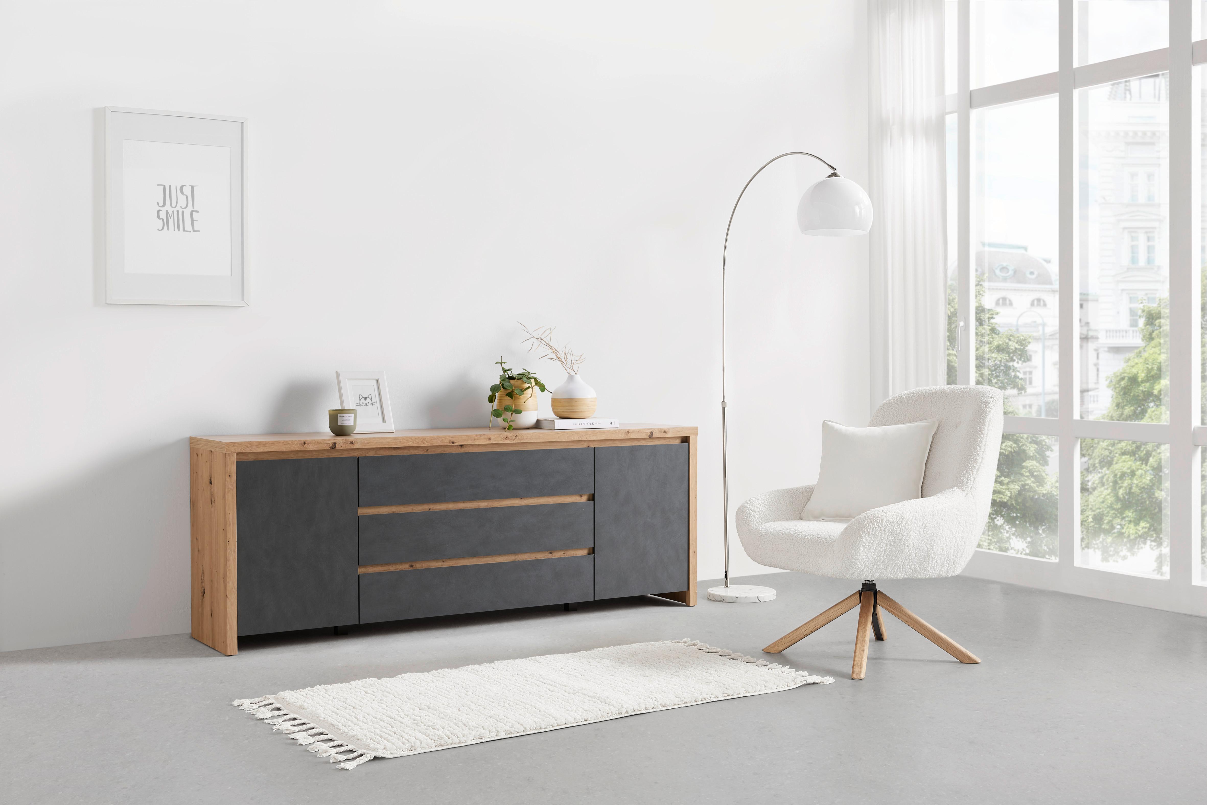Mizica Za Hi-fi Naprave Larios, Barva Hrasta, Siva - siva/hrast artisan, Moderno, leseni material (190/71/40cm)