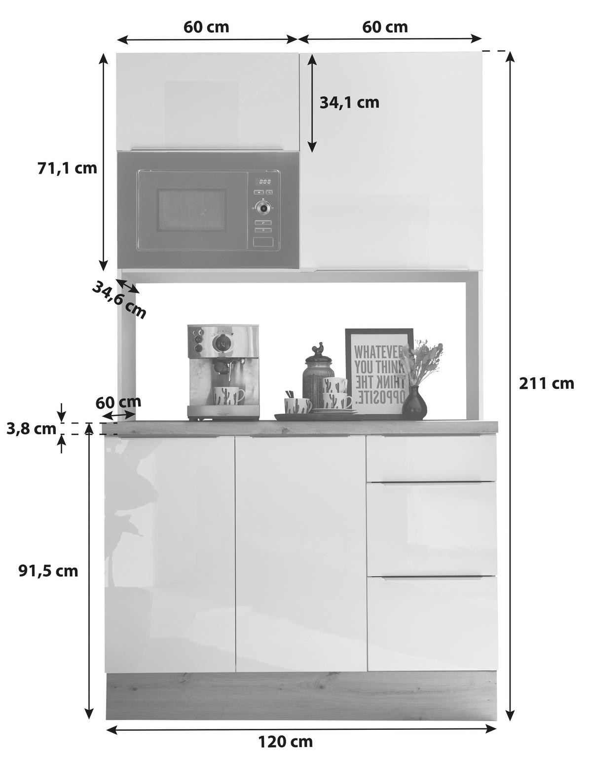 Miniküche Marleen mit Mikrowelle Eiche B: ca. 120 cm - Anthrazit/Alufarben, LIFESTYLE, Holzwerkstoff/Kunststoff (120/211/60cm) - Respekta