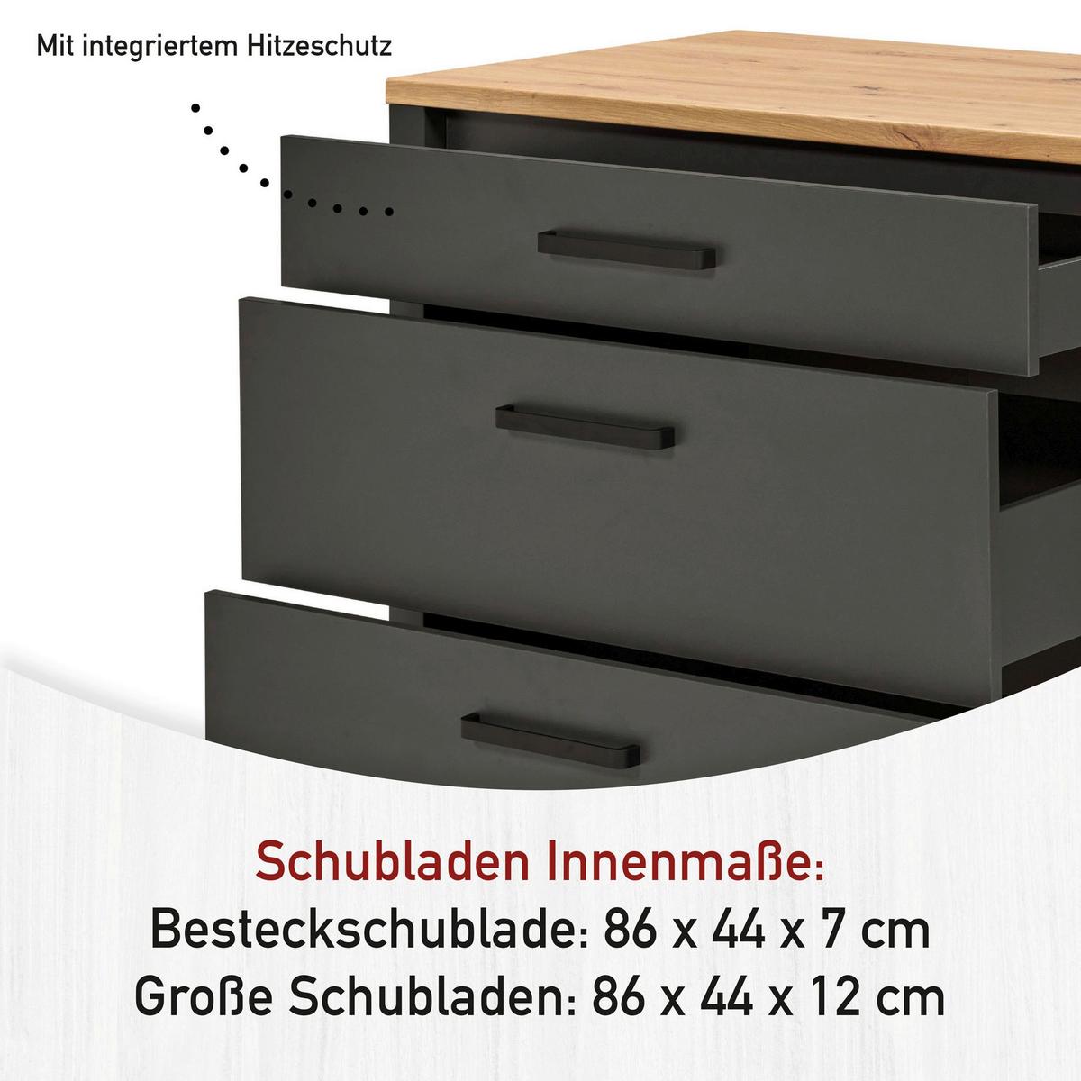 Küchenleerblock Bundle 8 o. Geräte Anthrazit - Anthrazit/Schwarz, MODERN, Glas/Holzwerkstoff (430cm) - home24