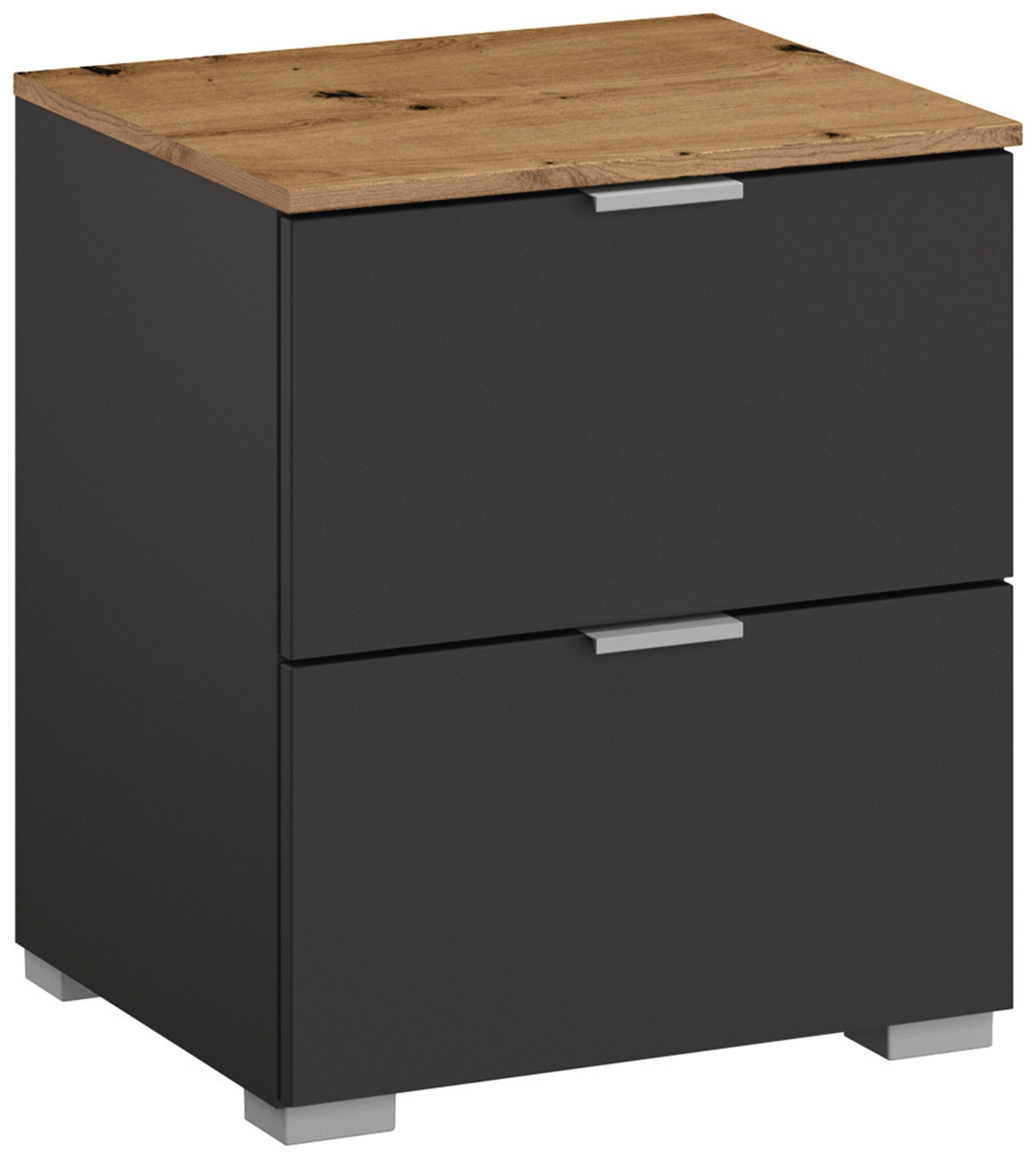 Nočna Omarica Lima, Barva Grafita, Barva Hrasta - barve aluminija/barve grafita, Trend, kovina/leseni material (40/49/42cm) - Stylife