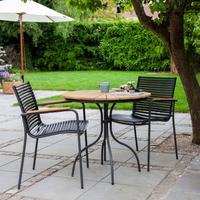 Balkonset Ellen Anthrazit/Teak 3-tlg. - Anthrazit/Schwarz, Natur, Holz/Kunststoff - Gardenson