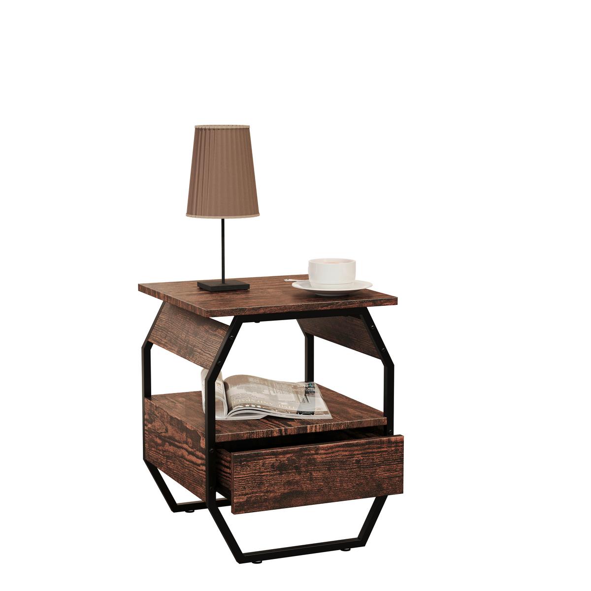 NACHTTISCH AULARI S - Eichefarben/Schwarz, Modern, Holzwerkstoff/Metall (40/50/40cm) - MID.YOU
