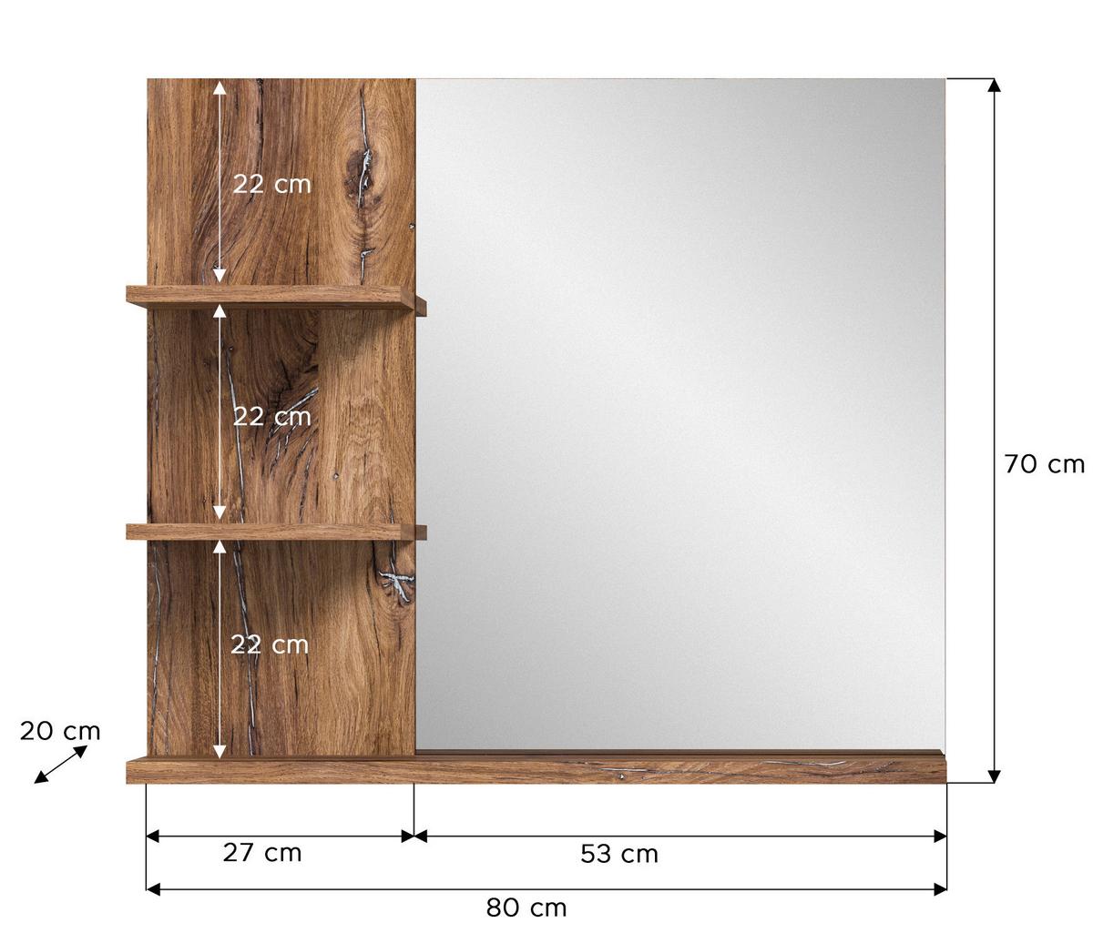 Badezimmerspiegel Ramon ca. 80x70 cm Eiche - MODERN, Glas/Holzwerkstoff (80/70/20cm) - MID.YOU