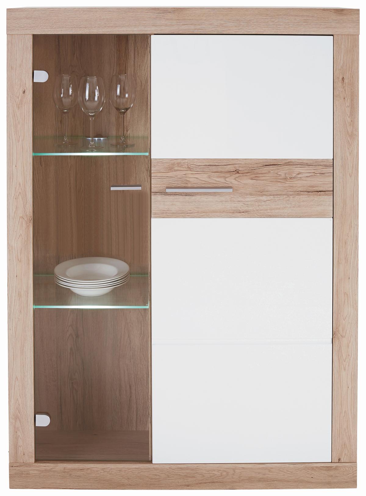 Vitrină Malta - alb/culoare lemn stejar, Modern, material pe bază de lemn (96/132/35cm) - Modern Living