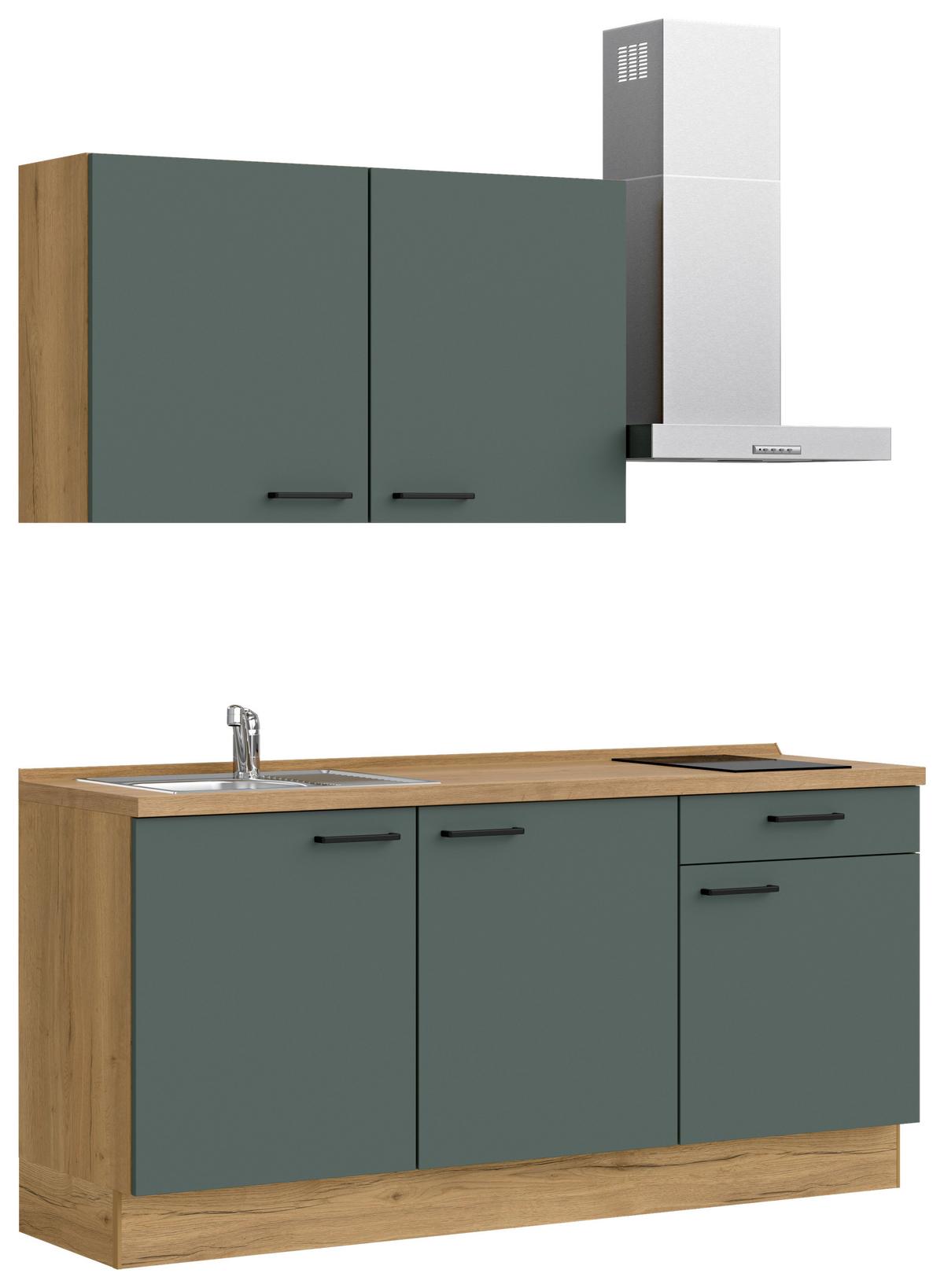 Küchenblock Easytouch m. Geräten Dunkelgrün - Dunkelgrün/Eichefarben, MODERN, Holzwerkstoff/Metall (180cm) - Nobilia