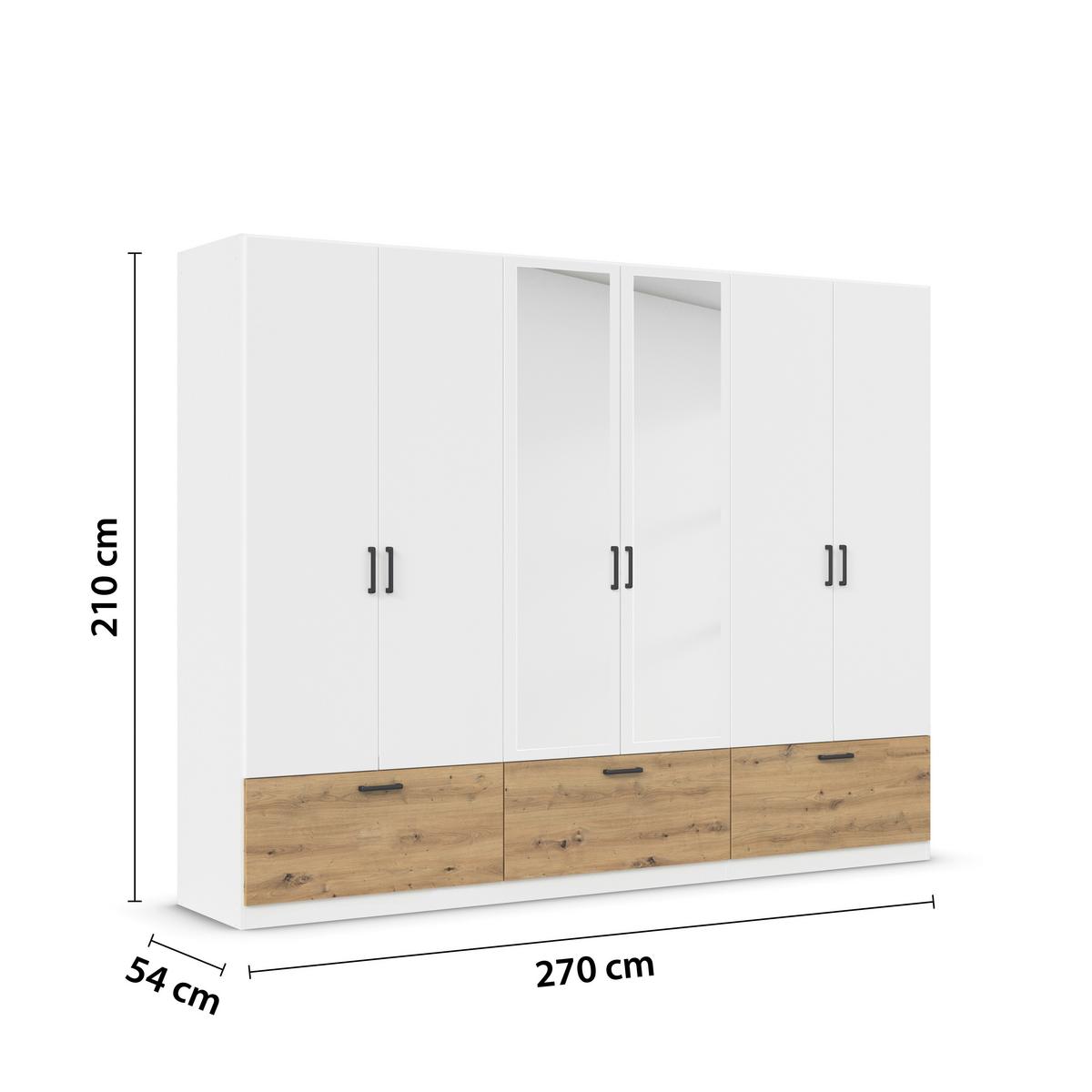 Omara Za Oblačila Bari, Bela, Barva Hrasta - siva/bela, Basics, kovina/leseni material (271/210/54cm) - Boxxx