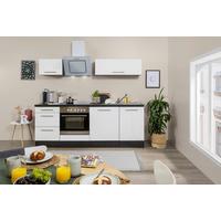 Küchenzeile Weiß Hochglanz/ Grau m. Geräte B: ca. 220 cm - Alufarben/Weiß, Basics, Holzwerkstoff (220cm) - Respekta