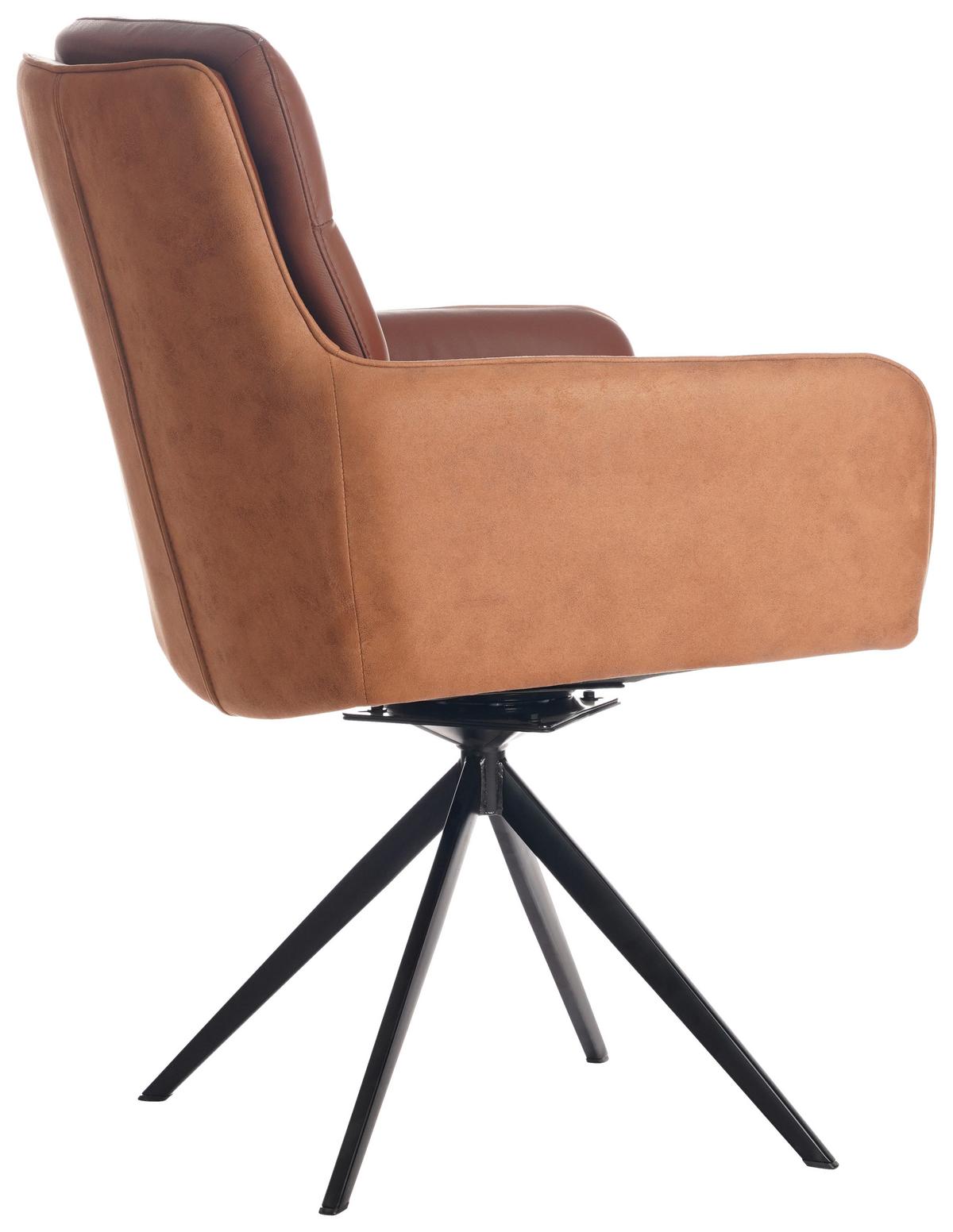 KRZESŁO Z PODŁOKIETNIKAMI MITO -EXKLUSIV- - czarny/koniak, Design, skóra/metal (58/89/67cm) - Xora