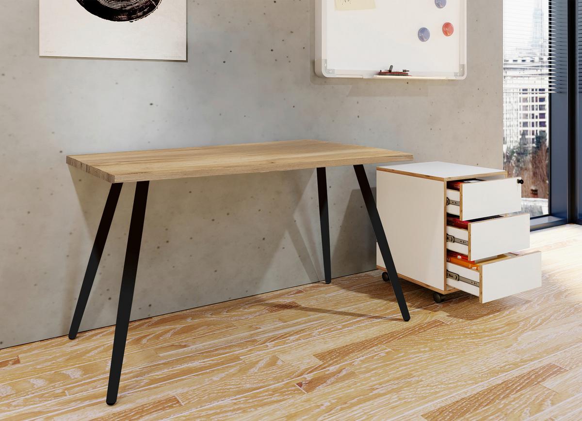 Pisalna Miza Salia, Črna, Barva Hrasta, 110x50cm - črna/hrast sonoma, Moderno, kovina/leseni material (110/50/70cm) - MID.YOU