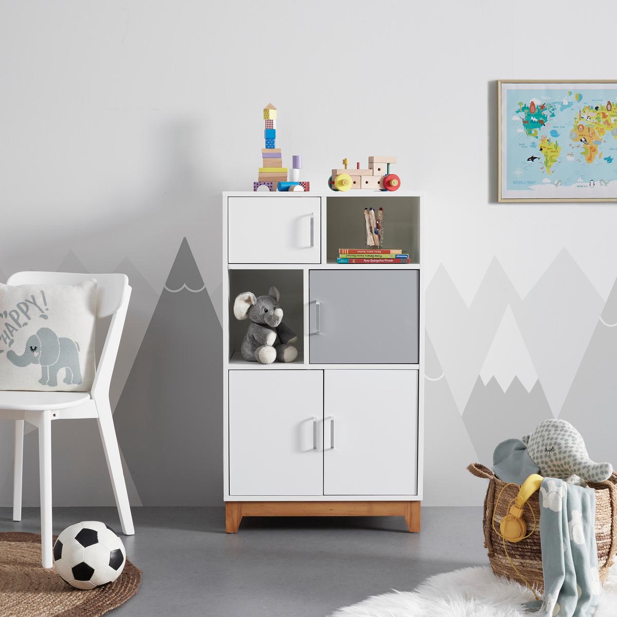 REGAŁ DLA DZIECI DANNY - kolor srebrny/kolor naturalny, Modern, materiał drewnopochodny/metal (60/103/34cm) - Bessagi Kids