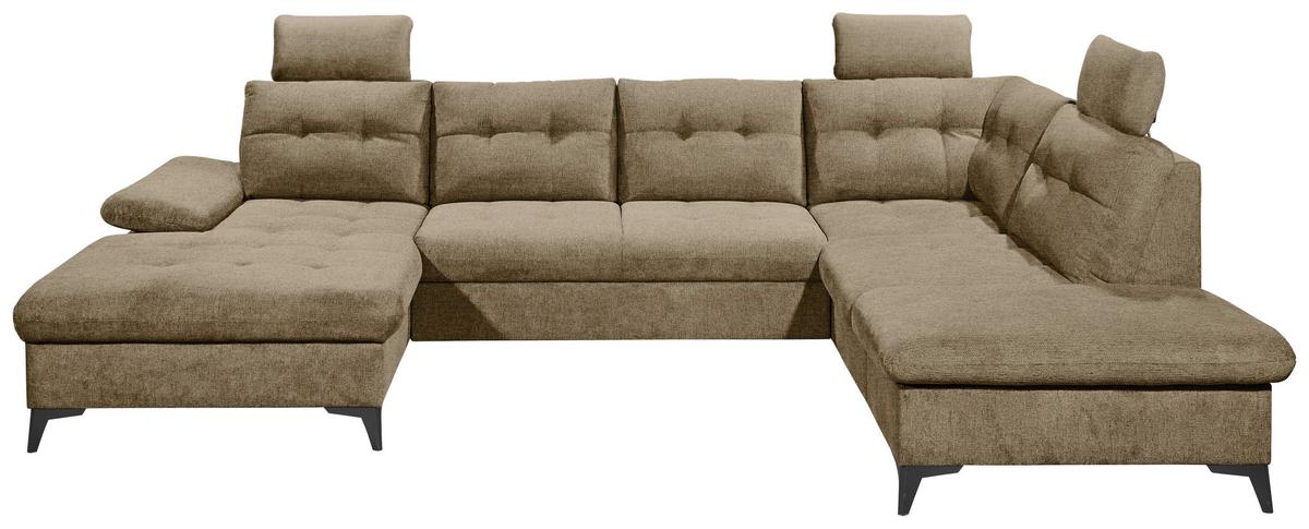 Wohnlandschaft Durban U ca. 170x324x218 cm Terracotta - Sandfarben/Schwarz, KONVENTIONELL, Kunststoff/Textil (170/324/218cm) - MID.YOU