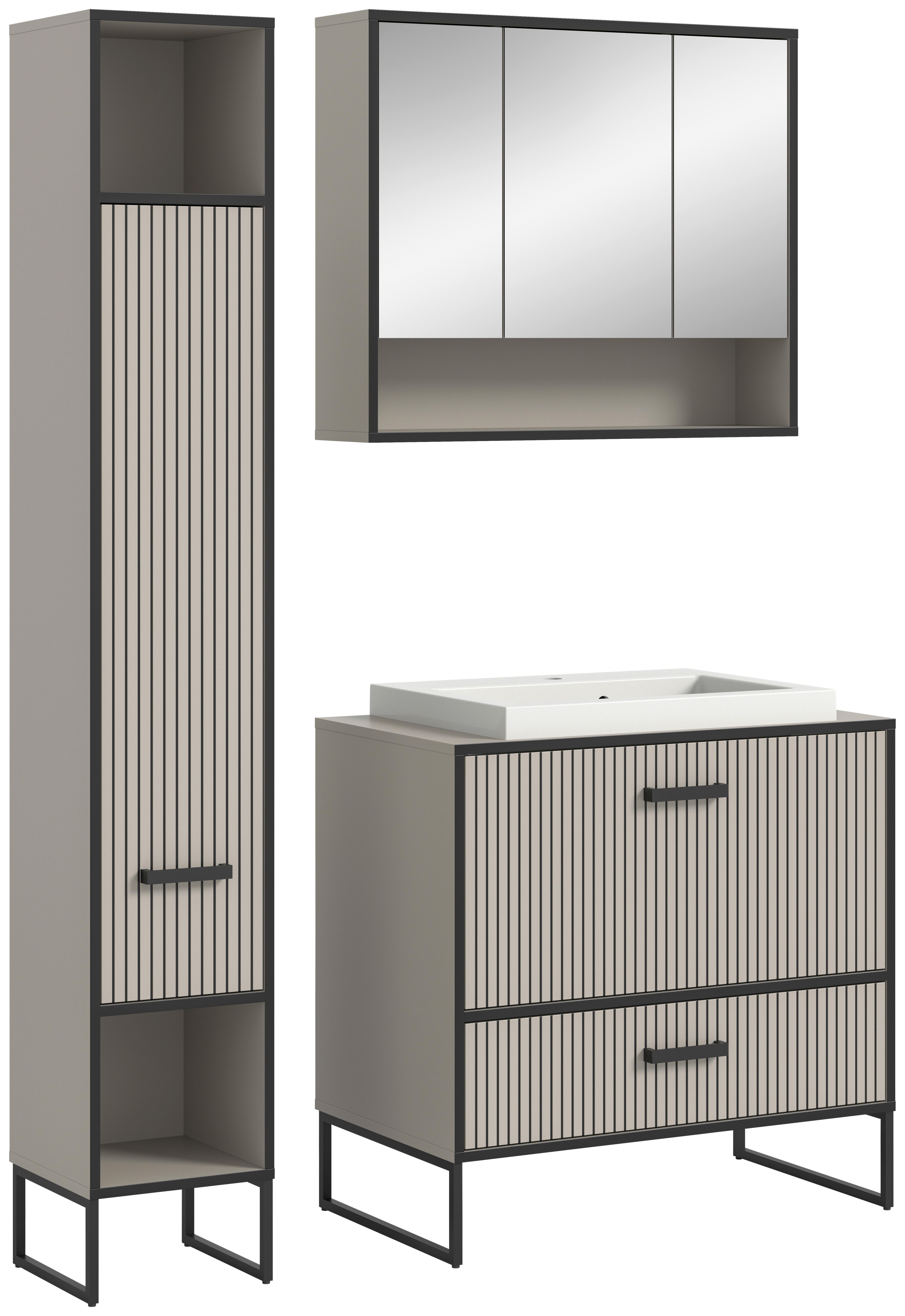 Badezimmer BAGNO 3-teilig ca.110cm Kaschmir - Kaschmir/Schwarz, MODERN, Holzwerkstoff/Metall (110cm) - MID.YOU