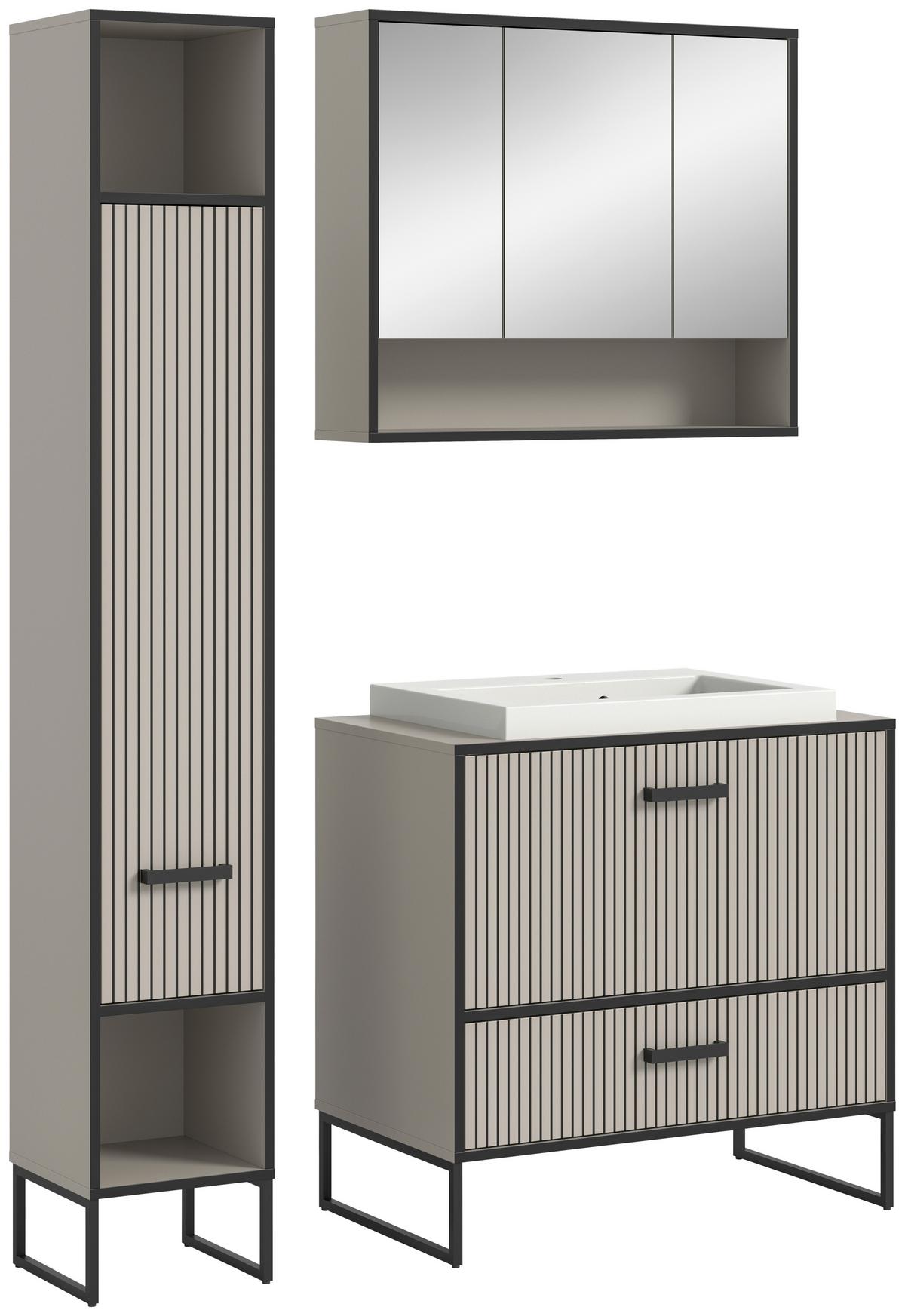 Badezimmer BAGNO 3-teilig ca.110cm Kaschmir - Kaschmir/Schwarz, MODERN, Holzwerkstoff/Metall (110cm) - MID.YOU