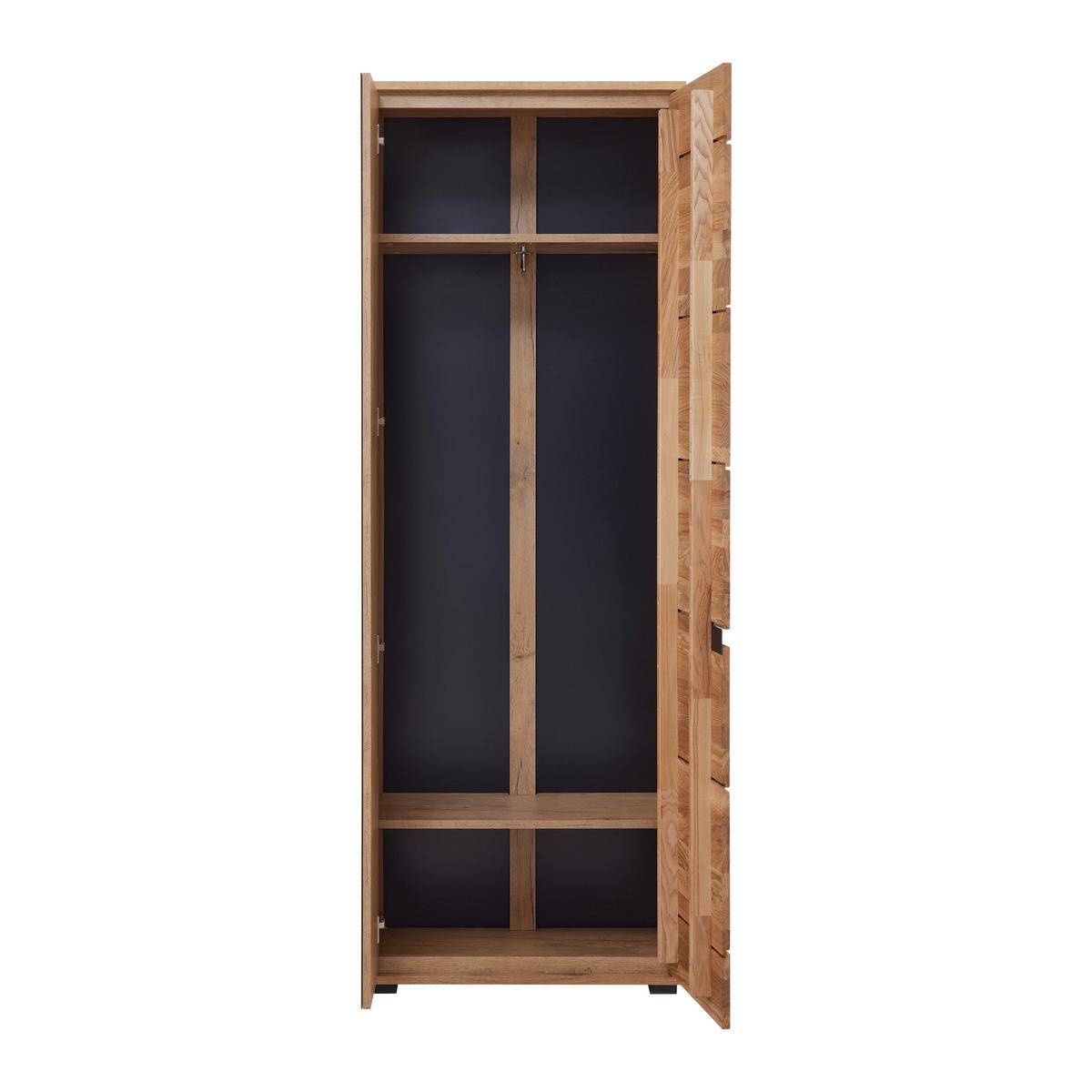Garderobna Omara Lola, Hrast, Masivno - črna/divji hrast, Trendi, kovina/umetna masa (70/196/40cm) - Premium Living