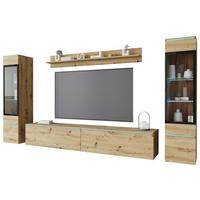 Wohnwand Vera II 4-tlg. ca. 240x130 cm Eiche Artisan - Eiche Artisan/Grau, Basics, Glas/Holzwerkstoff (240/130/33cm) - Livetastic