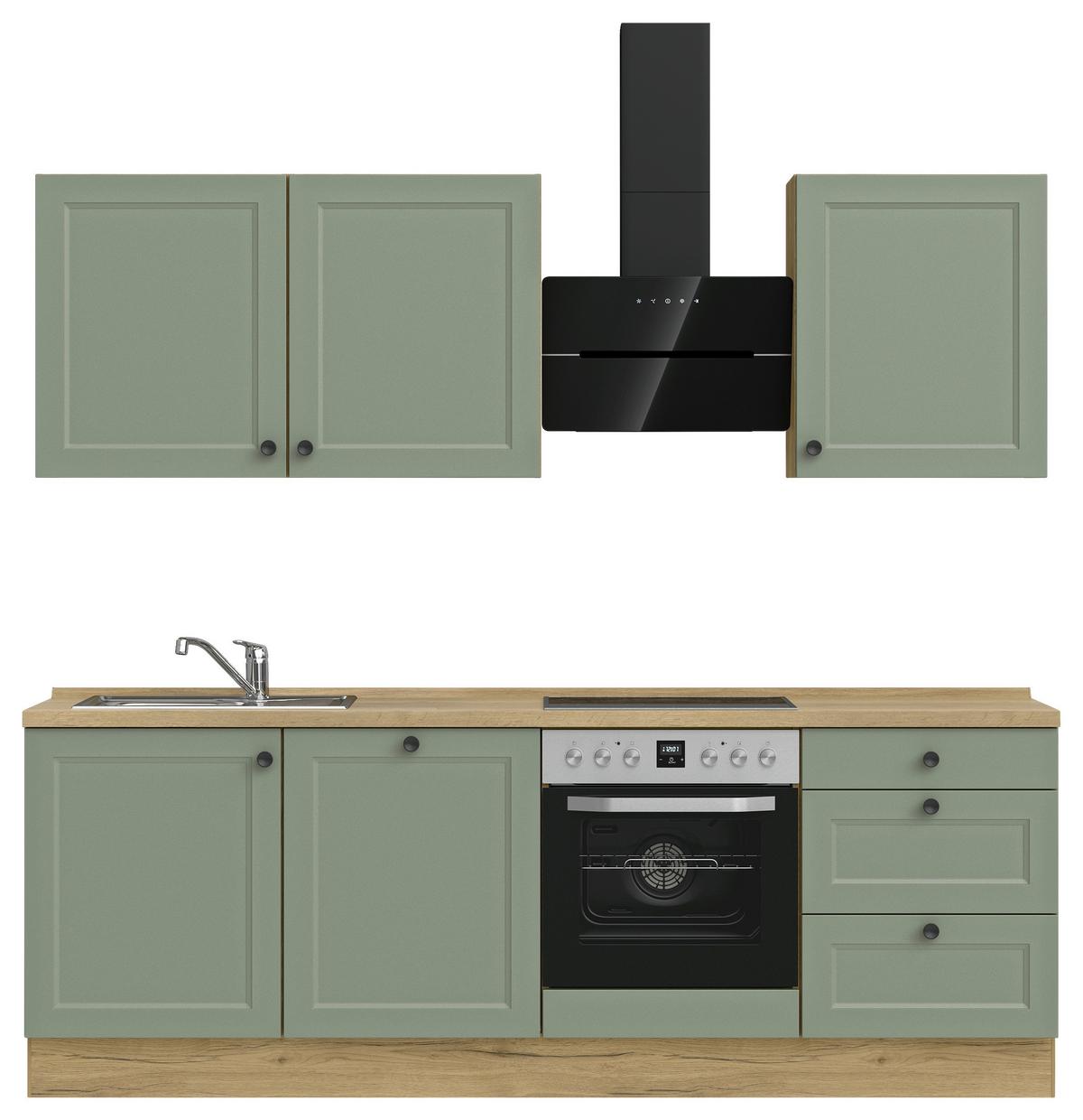 Küchenblock Cascada High m. Geräten Schilfgrün - Schilfgrün/Eichefarben, MODERN, Holzwerkstoff/Metall (240cm) - Nobilia