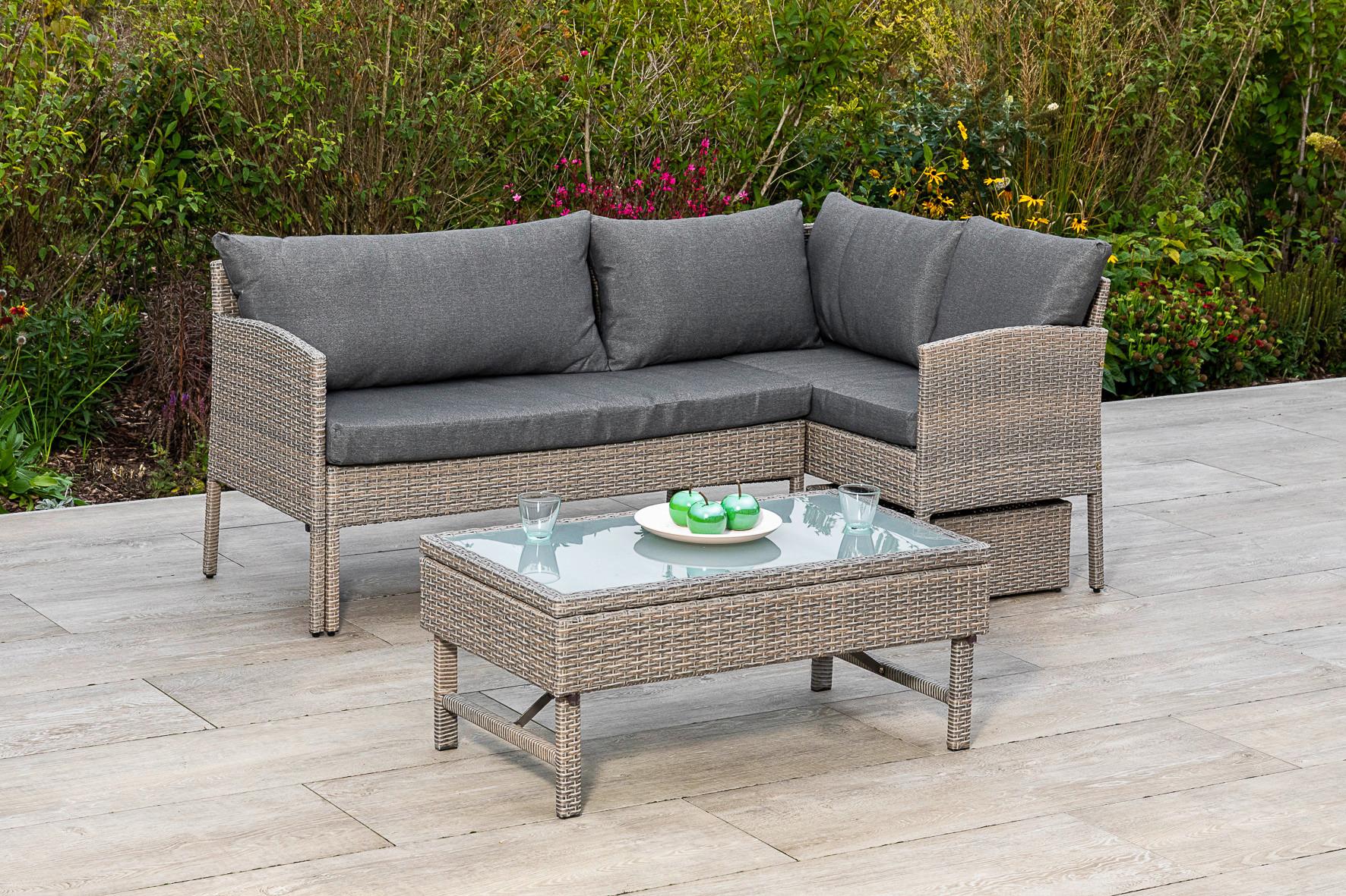 Loungegarnitur Viletta in Steinbeige - Beige, MODERN, Glas/Kunststoff (190/113cm) - Gardenson