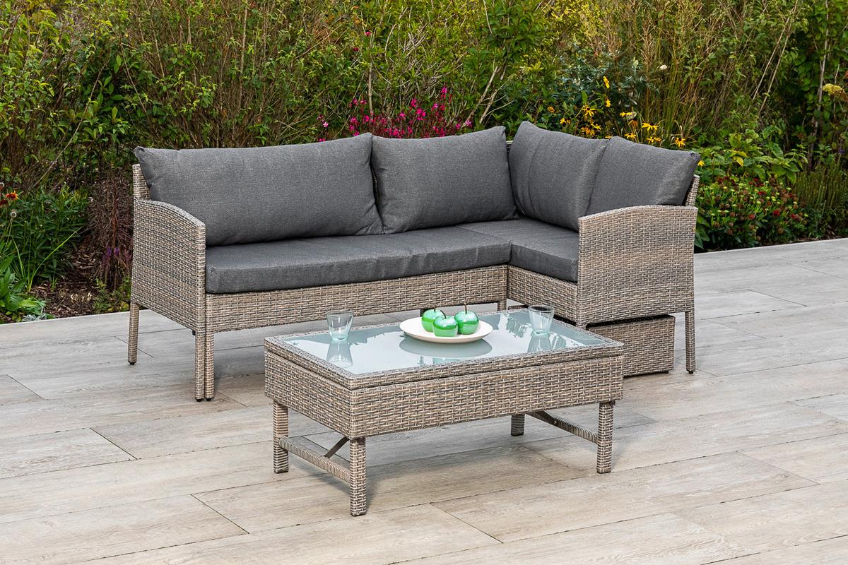 Loungegarnitur "Viletta" in Steinbeige - Beige, MODERN, Glas/Kunststoff (190/113cm) - Gardenson
