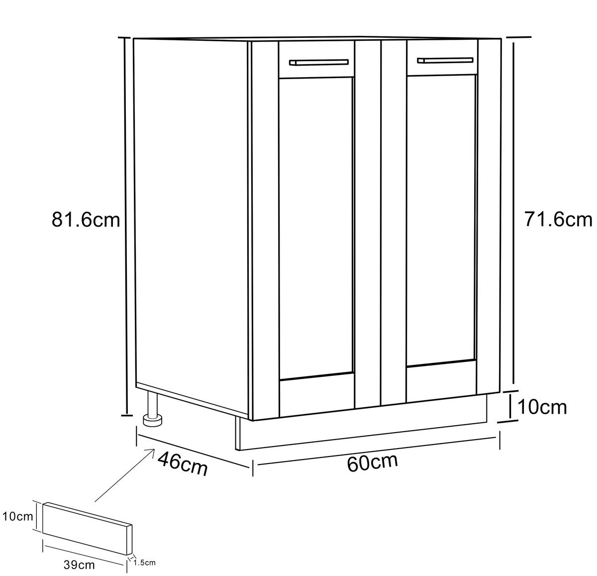 KÜCHENUNTERSCHRANK COLURA - Weiss/Anthrazit, Trend, Holzwerkstoff/Kunststoff (60/82/46cm) - MID.YOU
