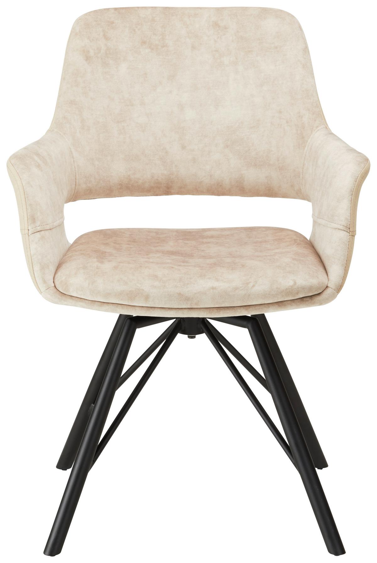 Armlehnstuhl Adriana in Beige Samt - Beige/Schwarz, MODERN, Textil/Metall (61/85/62,5cm) - Premium Living