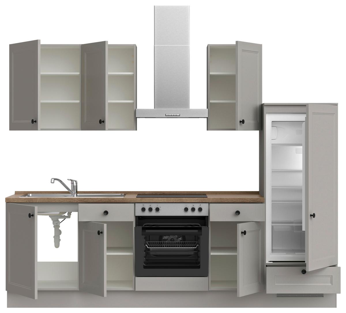 Küchenblock Cascada Low m. Geräten Grau - Eiche dunkel/Schwarz, MODERN, Holzwerkstoff/Metall (270cm) - Nobilia