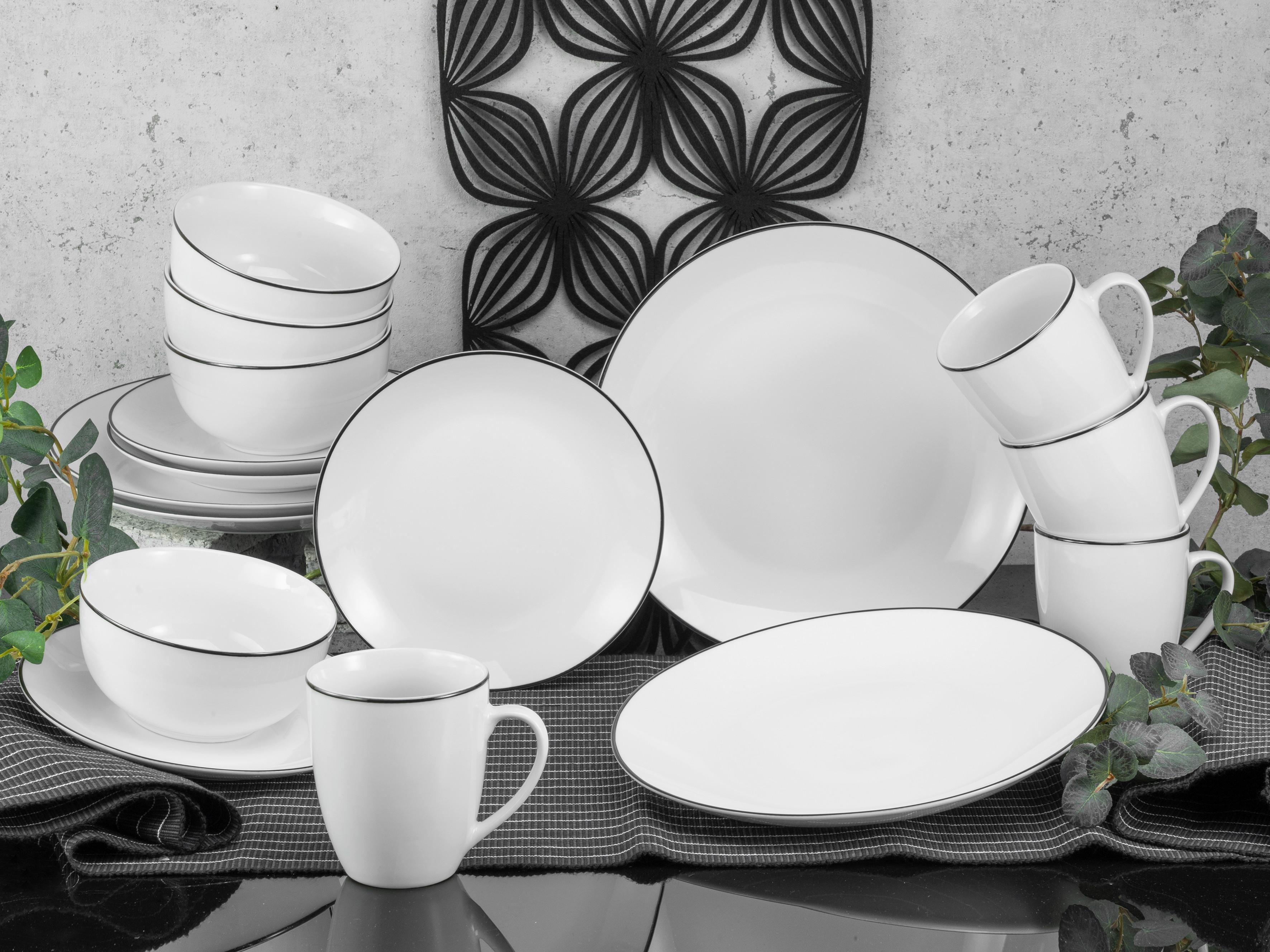 Kombiservice Schwarz/ Weiß, 16-teilig - Schwarz/Weiß, Basics, Keramik (34,5/32/32,5cm) - Creatable