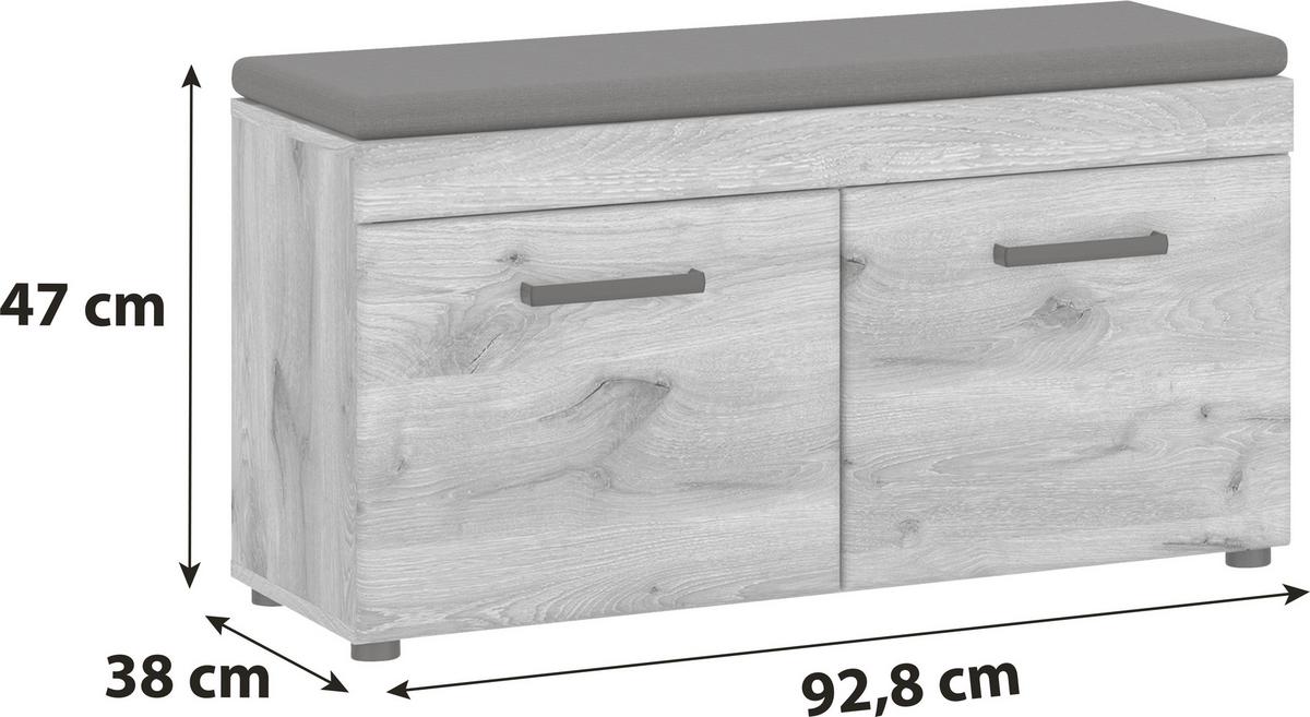 Garderobna Klop Grano, Barva Hrasta, Temno Siva - črna/siva, Trend, umetna masa/leseni material (92,8/47/38cm)