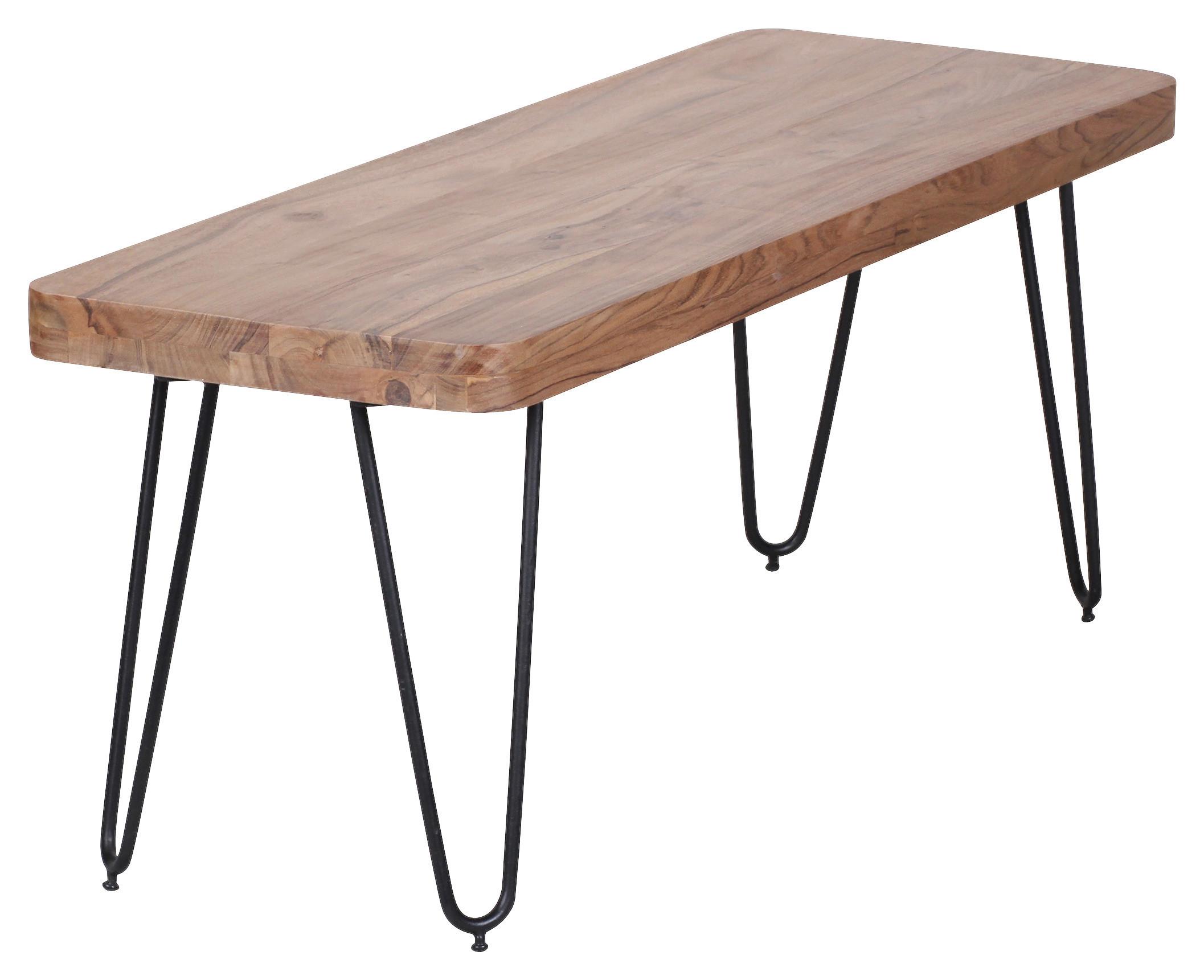 Sitzbank Bagli Echtholz - Schwarz/Akaziefarben, MODERN, Holz/Metall (160/45/40cm) - MID.YOU