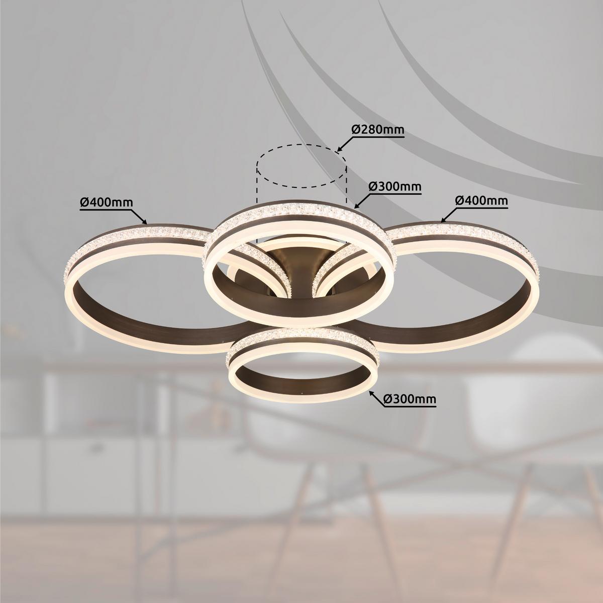 LED-DECKENLEUCHTE 67314-90 - Klar/Titanfarben, Design, Kunststoff/Metall (85/68,5/15cm) - Globo