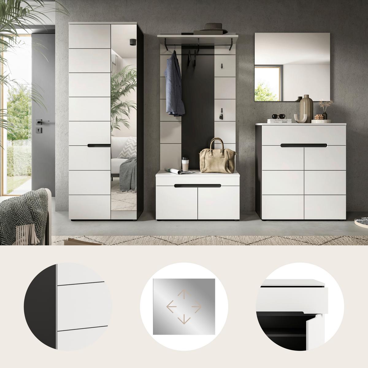 Predsoba Canu, Bela, Siva, 5-Delna - siva/bela, Design, leseni material (255/190/37cm) - Livetastic