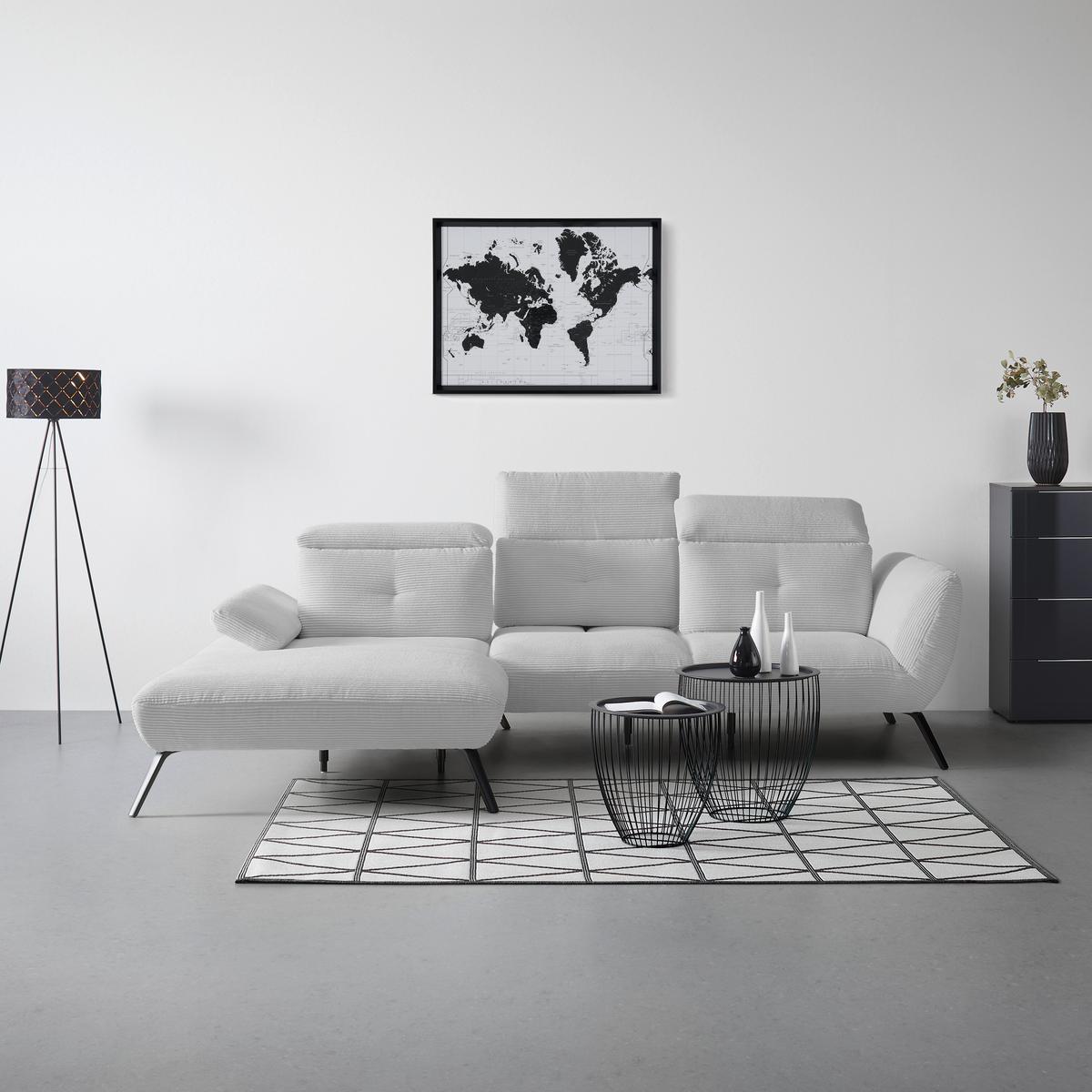 Wohnlandschaft Seattle Hellgrau - Hellgrau/Schwarz, MODERN, Holzwerkstoff/Textil (196/301cm) - Premium Living