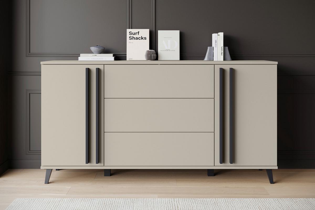 Komoda Helsinki, Bež - črna/bež, Trend, umetna masa/leseni material (150/77,8/39,5cm)