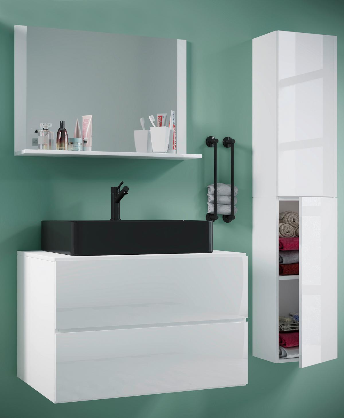 BADEZIMMER LENDAS BL L - Weiss/Schwarz, Modern, Glas/Keramik (114cm) - MID.YOU