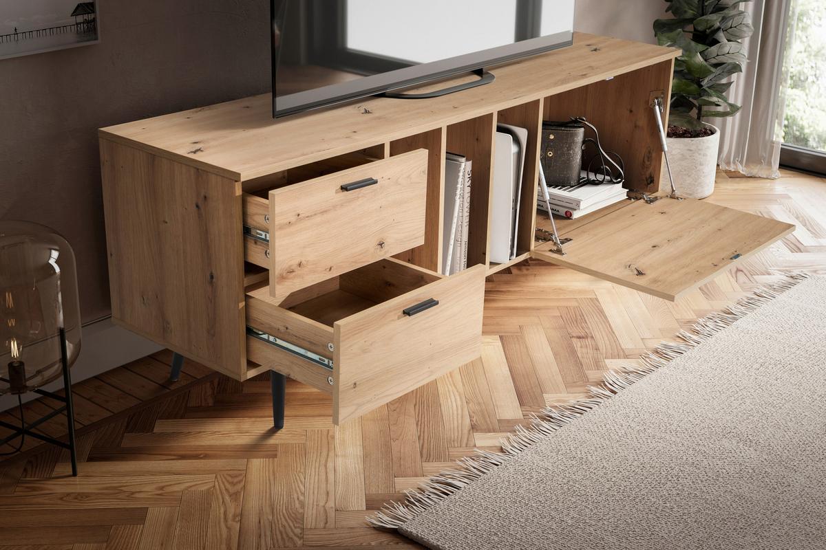 Nizka Omarica Wl6.819 - črna/barve hrasta, Design, kovina/leseni material (150cm) - Livetastic