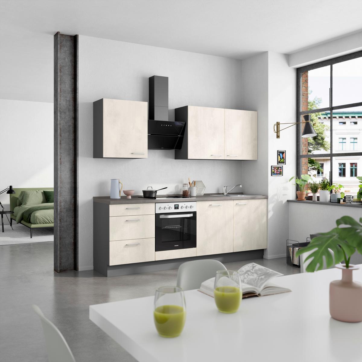 Küchenblock Riva High m. Geräten Weiß - Schieferfarben/Edelstahlfarben, MODERN, Holzwerkstoff/Metall (240cm) - Nobilia