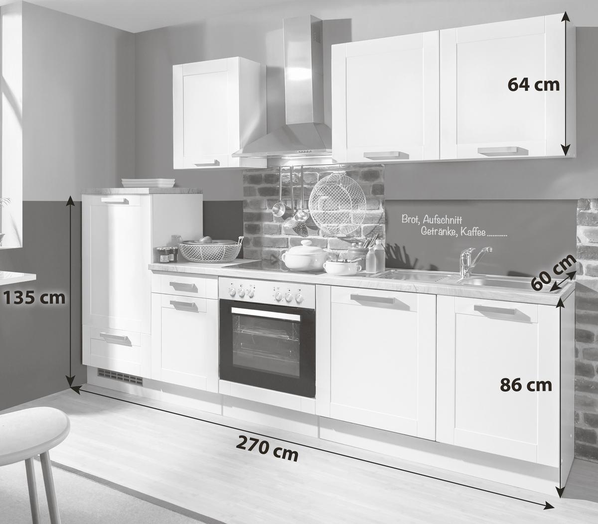 Küchenblock White-Premium Weiß B: ca. 270 cm - Eichefarben/Silberfarben, KONVENTIONELL, Holzwerkstoff/Kunststoff (270cm) - Menke